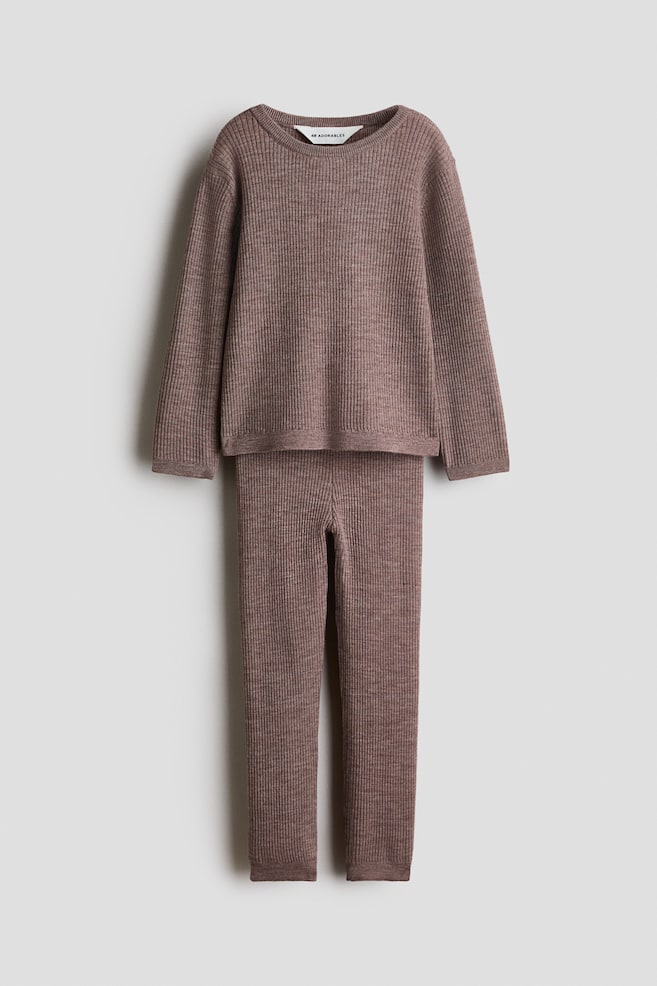 2-piece Merino Wool Set - Dark beige/Purple - 1