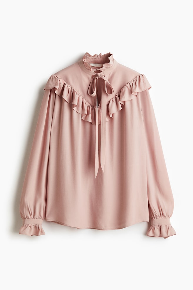 Frill-trimmed blouse - Powder pink - 1