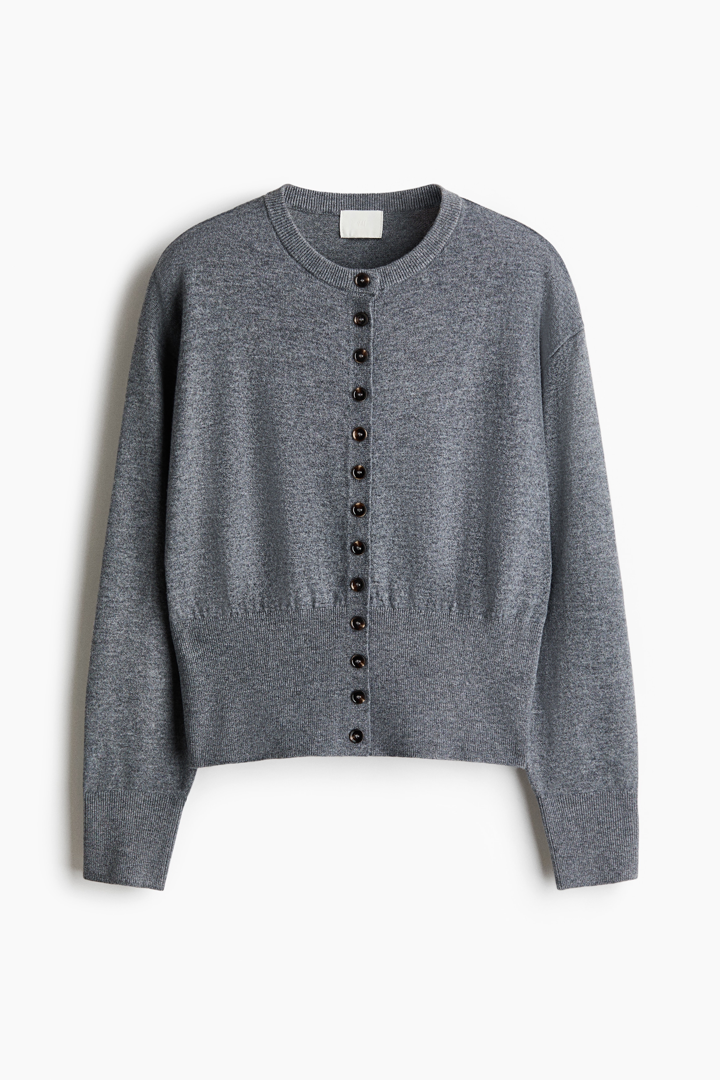 Fine-knit cardigan - Grey marl/Light beige marl/Brown marl