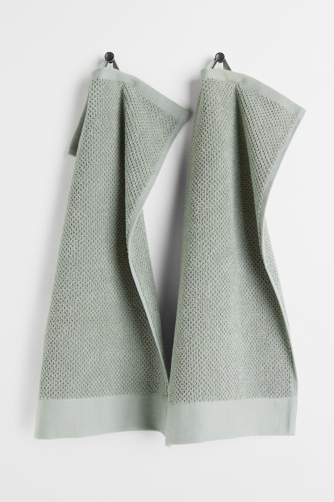 2-pak gæstehåndklæde i bomuldsfrotté - Salviegrøn/Lys beige/Grå/Sort/dc - 1