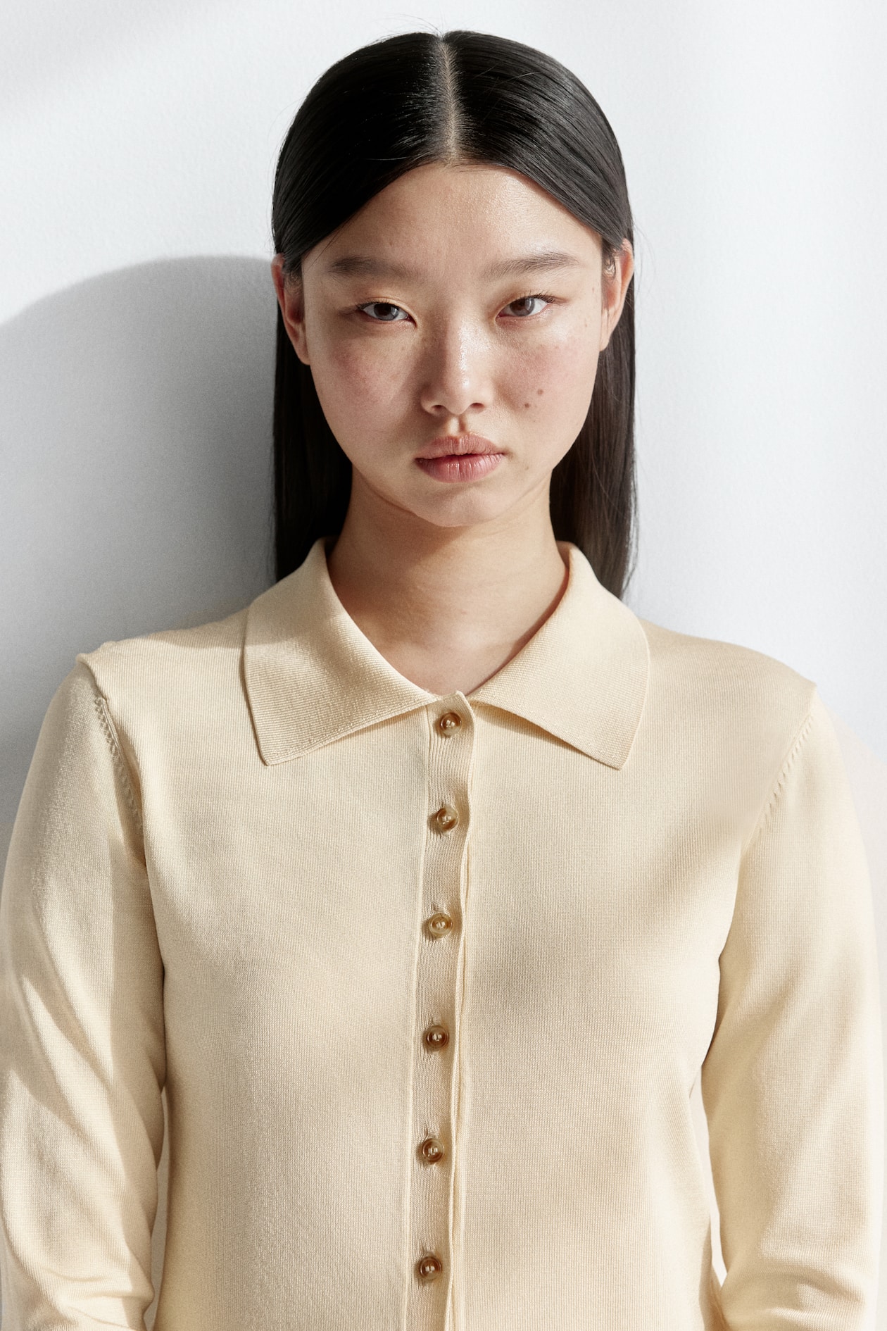 Fine-Knit Button-Front Top
