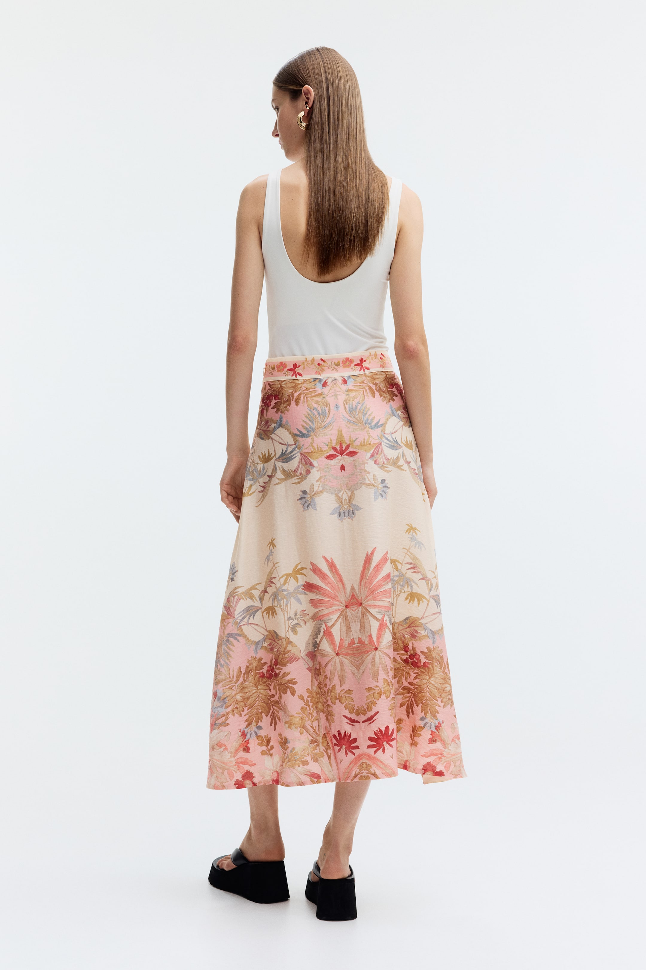 Flared Linen-Blend Skirt