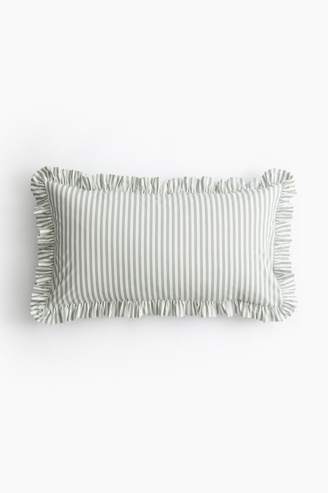 Ruffle-Trimmed Cotton Pillowcase - Mint green/striped/Powder pink/striped - 1