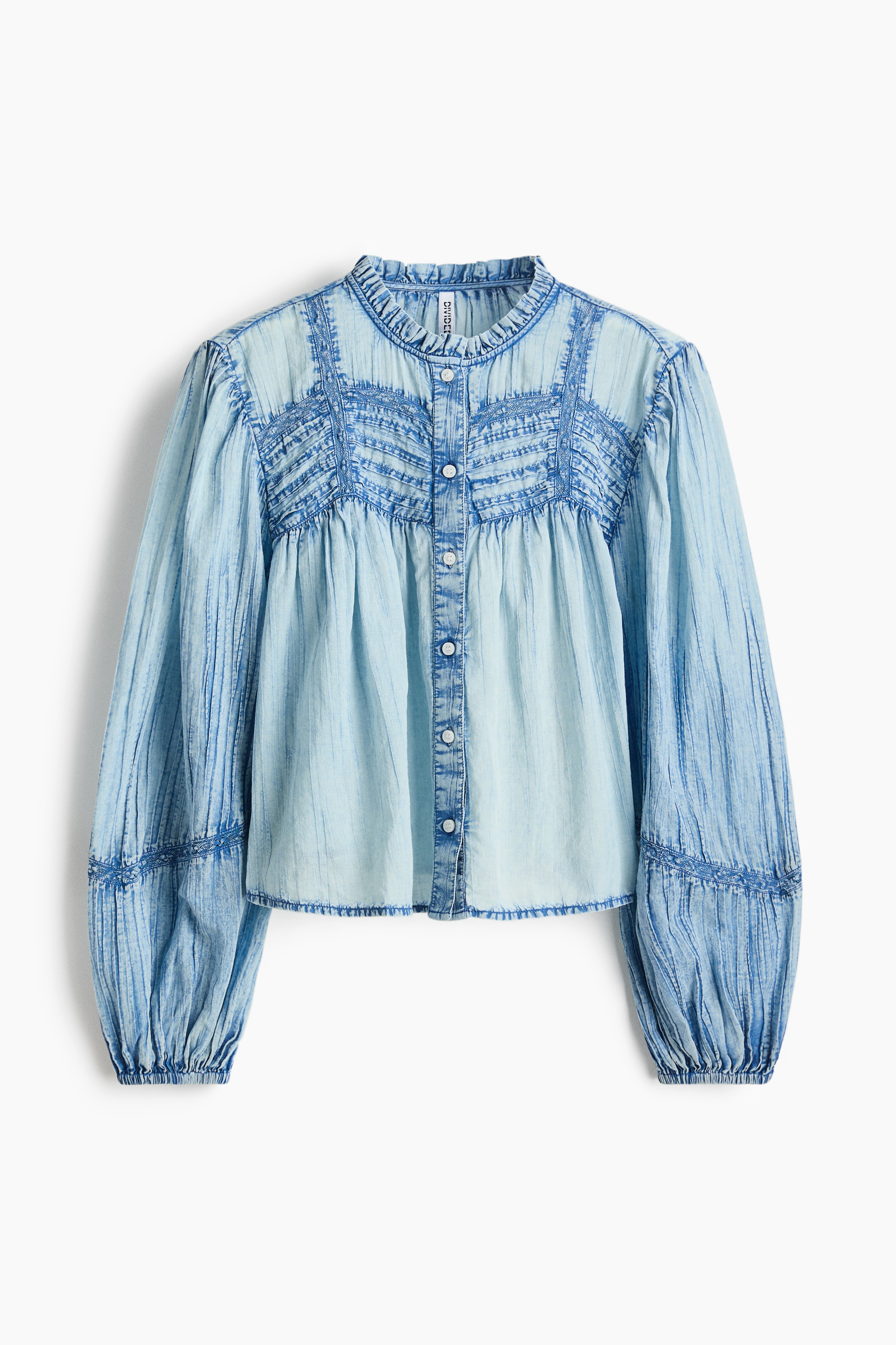 Blusa de algodón efecto denim - Azul denim