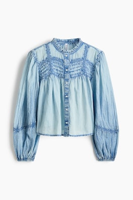Bomullsblus med denimlook