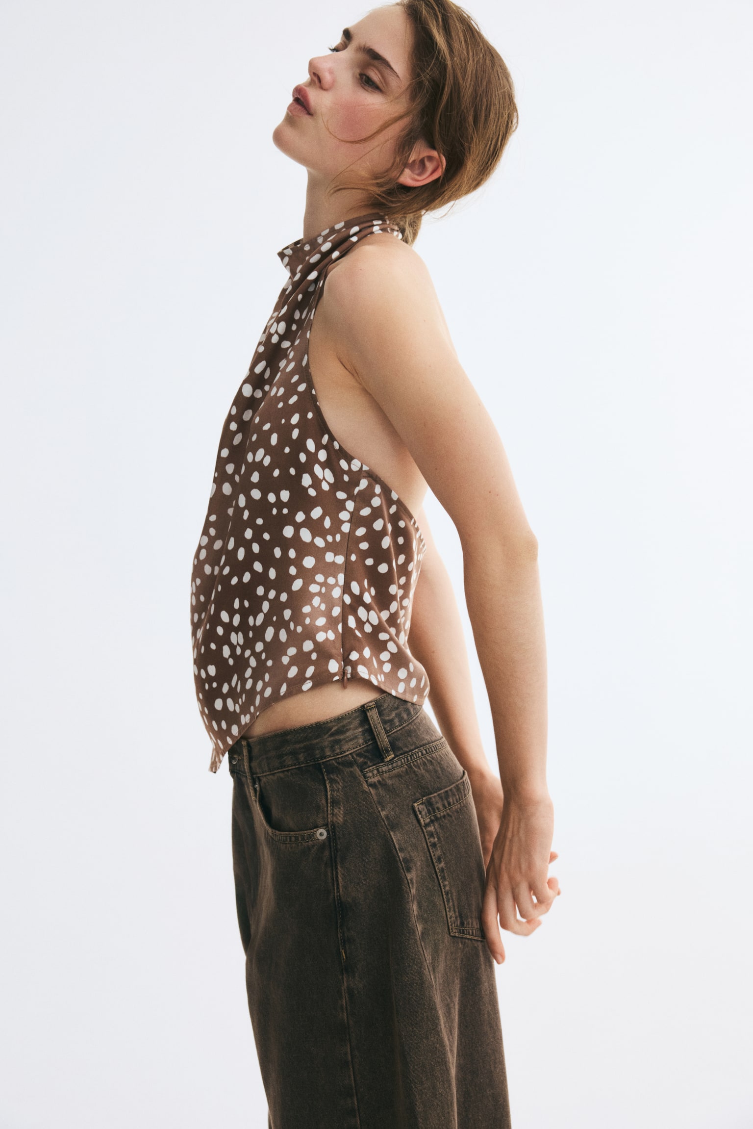 Женский топ H&M Satin halterneck top, цвет: Коричневый — фото 5