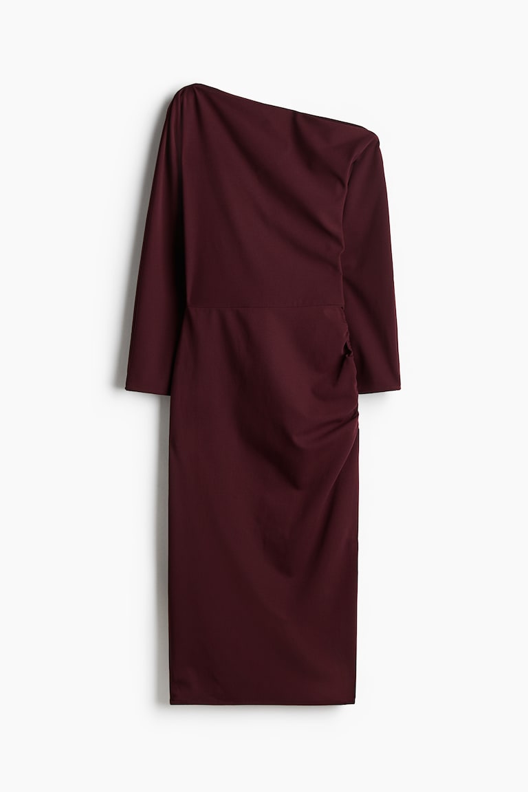 Ladies - Burgundy Draped One-Shoulder Dress - Size: XS - H&M Ladies - Burgundy Draped One-Shoulder Dress - Size: XS - H&M