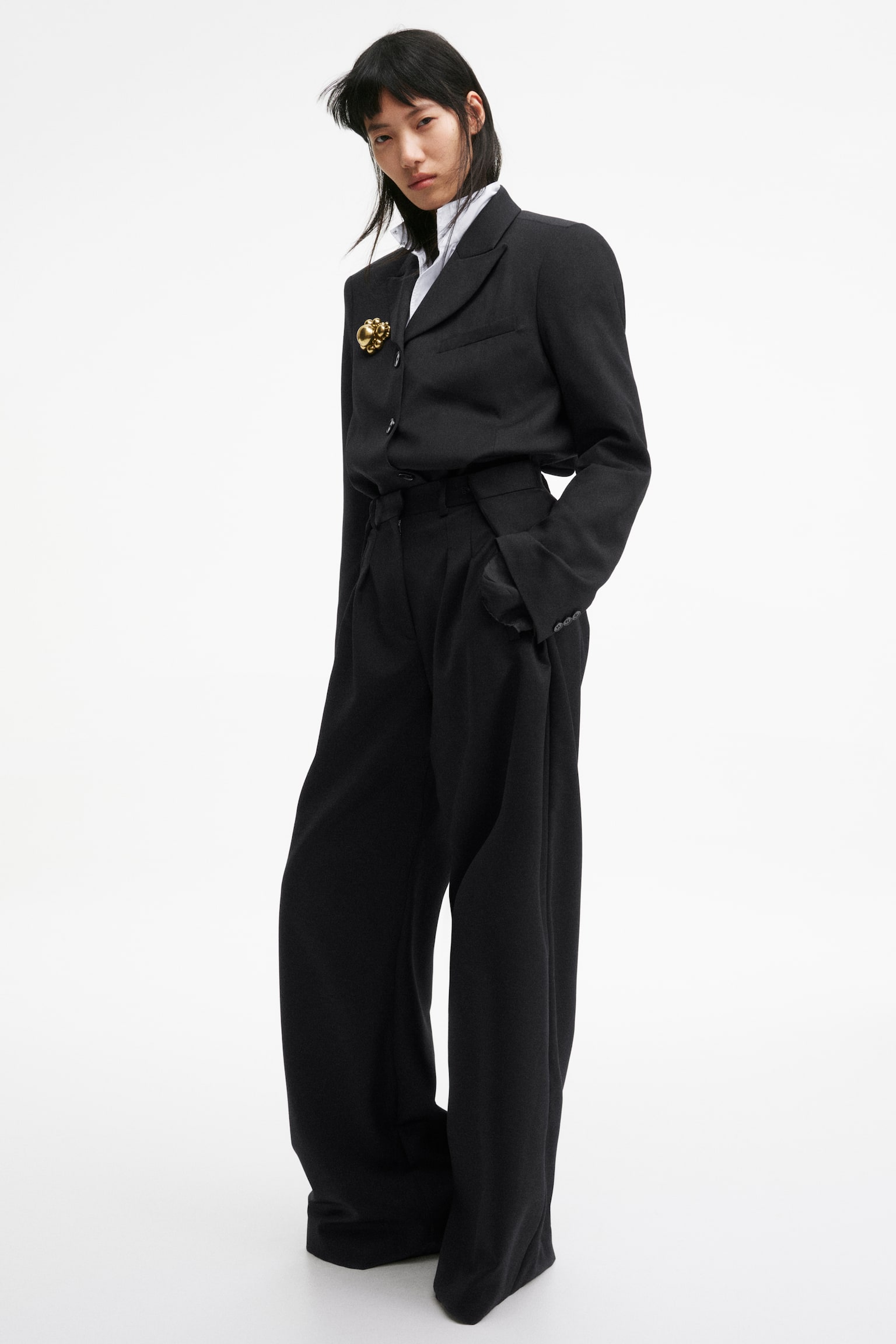 Eleganckie spodnie z domieszką wełny - Czarny - 6