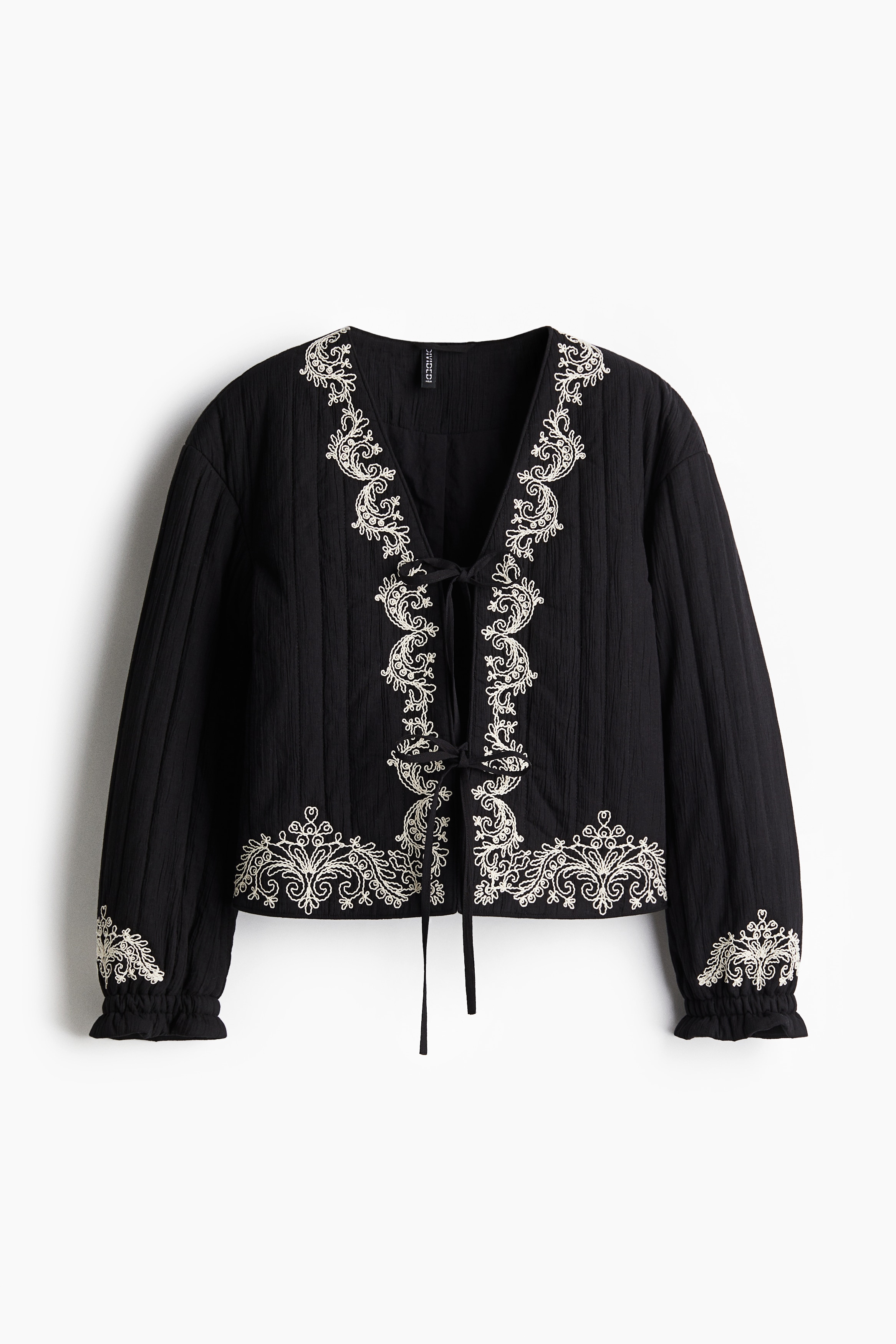 Tie-front embroidered jacket - ブラック - レディース | H&M JP