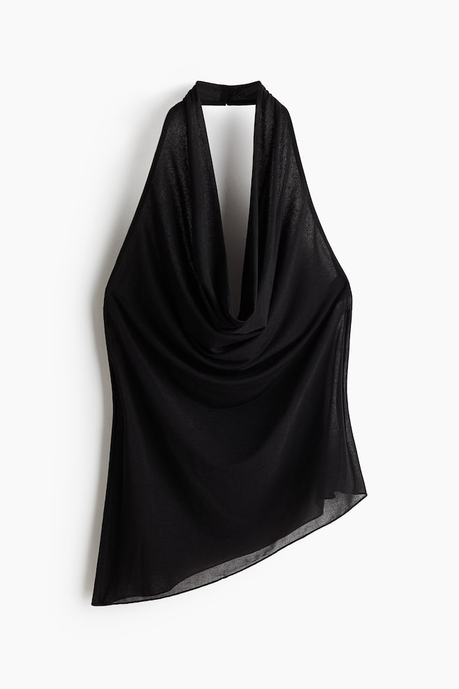 Asymmetric halterneck top - Black/Mustard yellow - 1