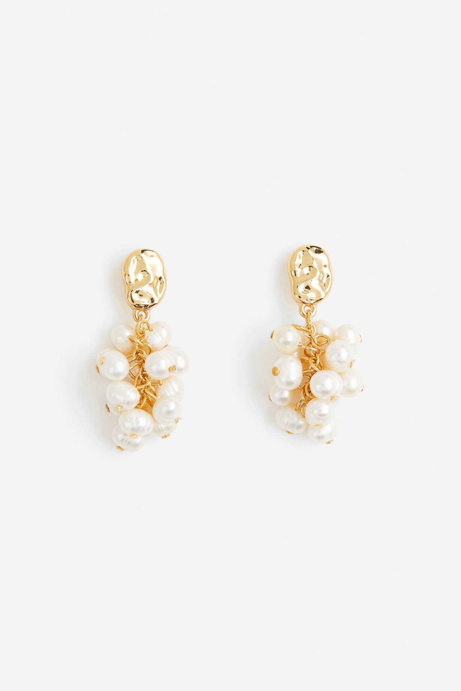 Gold-plated pendant earrings - Gold-coloured/White - 3