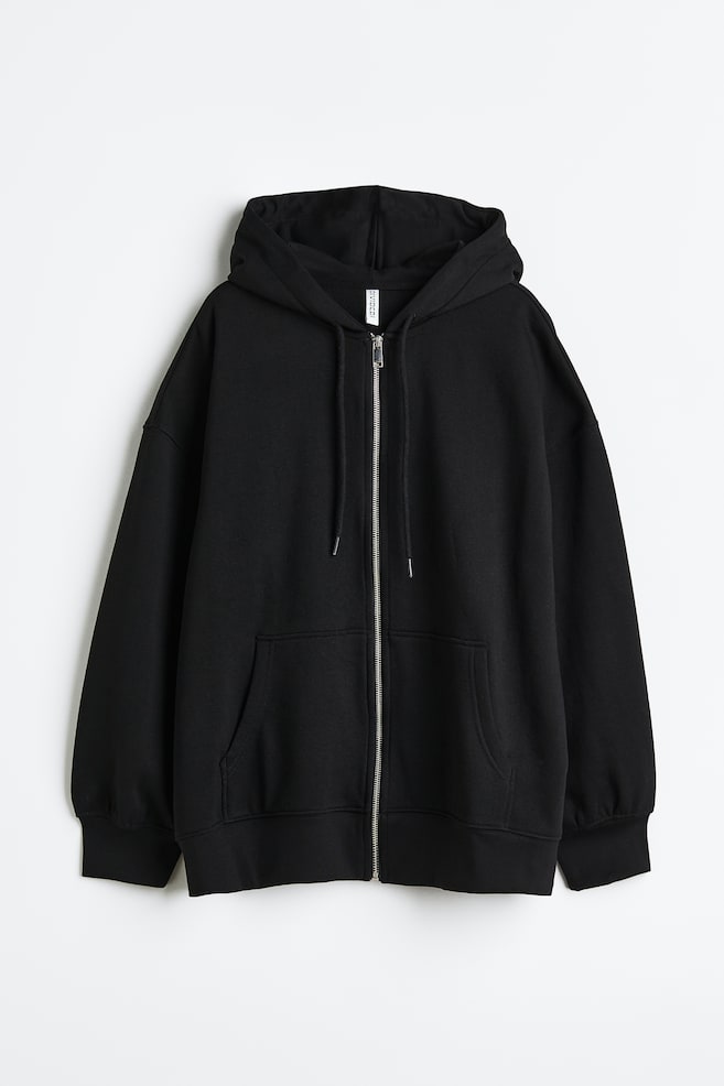Oversized zip-through hoodie - Black/Light grey marl/Beige/Light grey marl - 2
