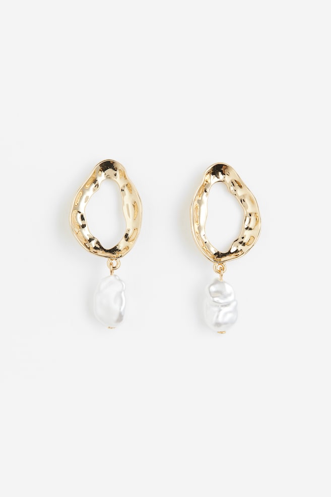 Boucles d'oreilles avec pendentif en perle - Doré/blanc - 2