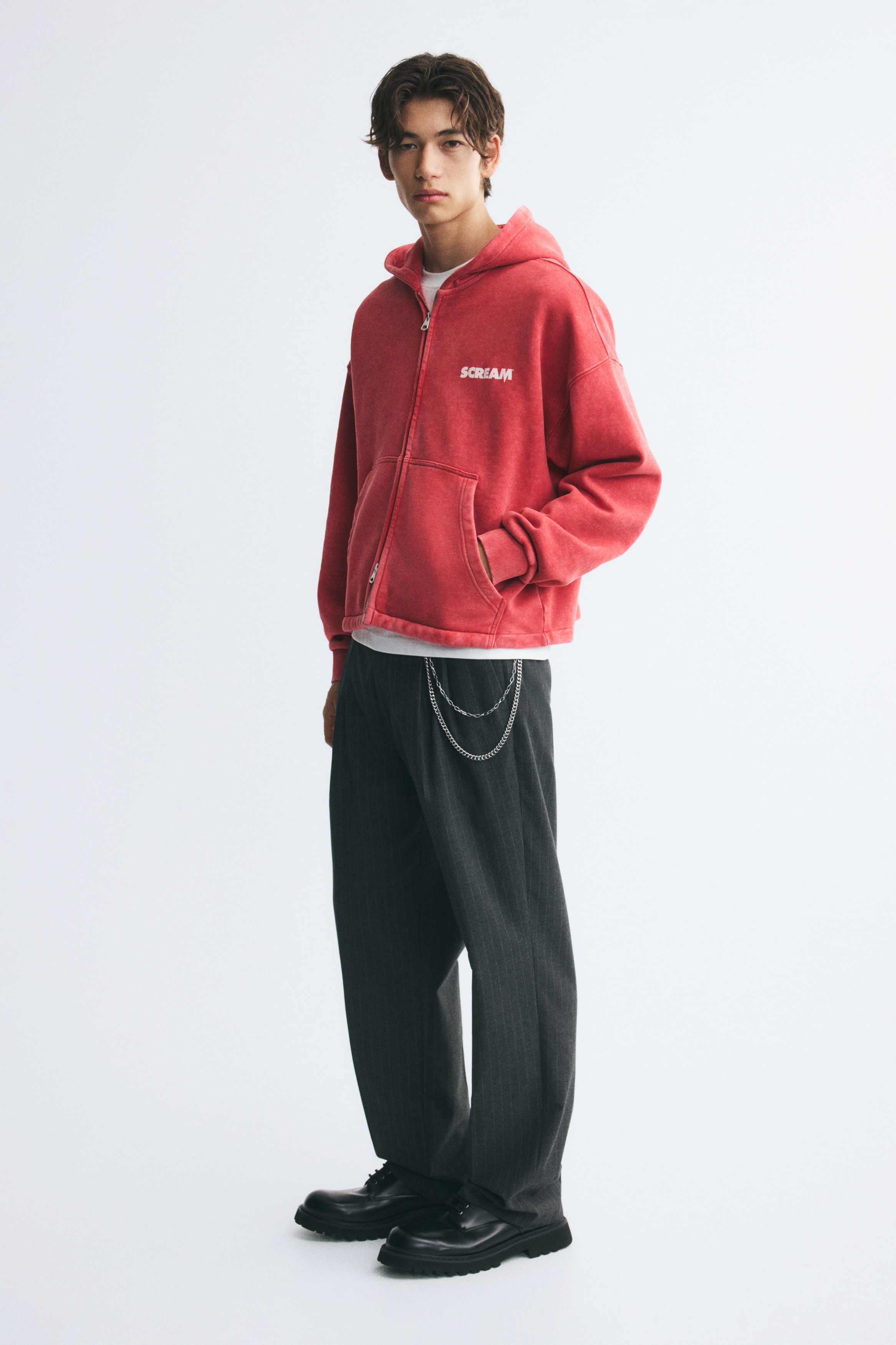 Men's Raspberry red/Scream Oversized Fit Printed zip-through