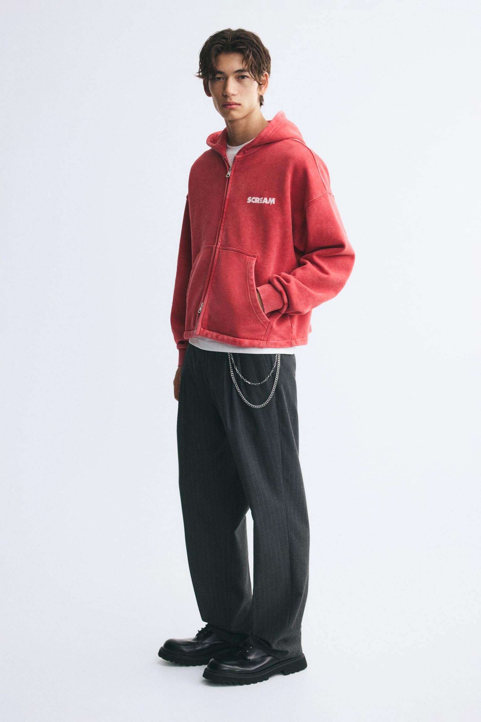Мужская куртка H&M Oversized Printed Hooded, цвет: Малиновый красный — фото 4