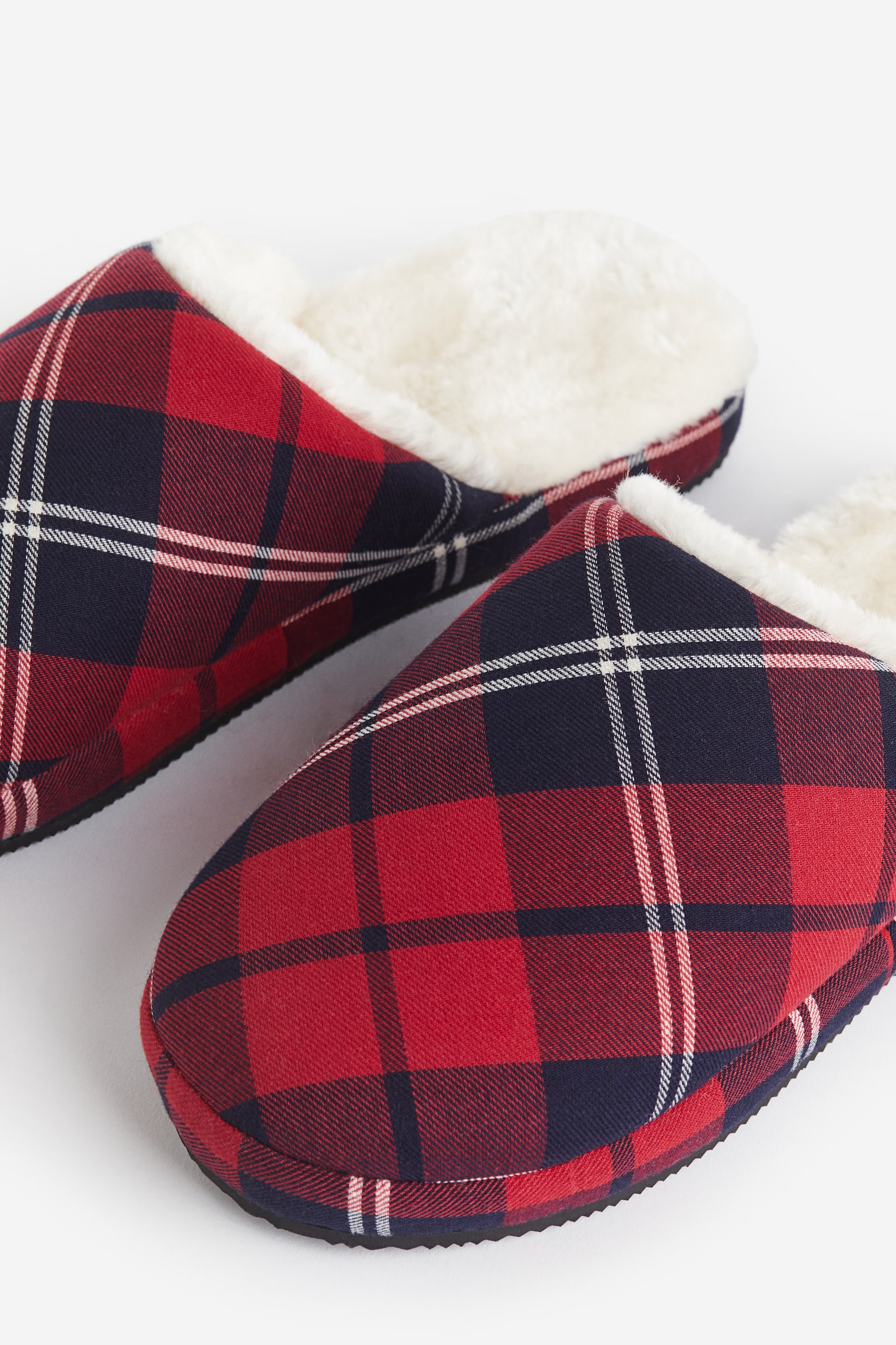 Teddy-lined slippers - Red/Checked - 3