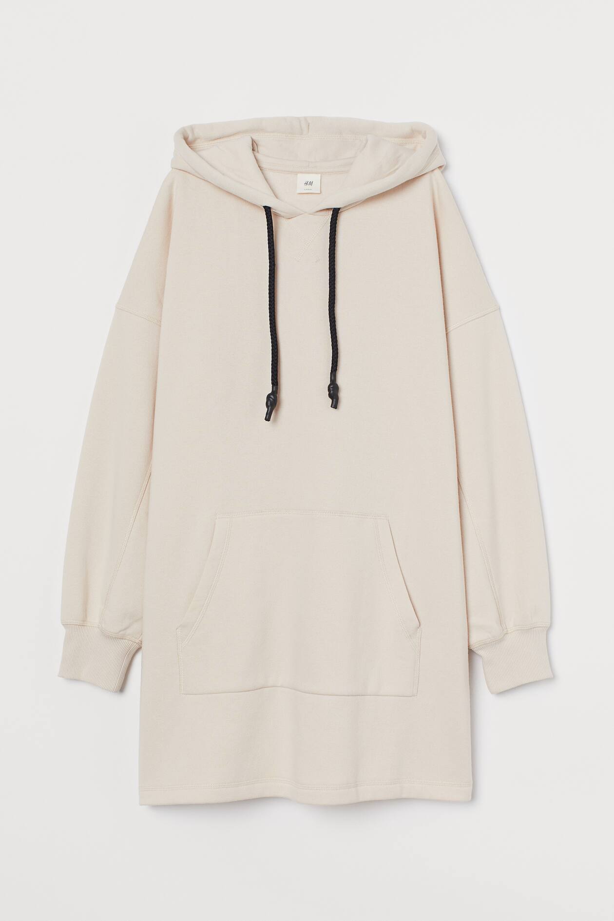 Hooded Sweatshirt Dress - Long sleeve - Short - Light powder beige ...