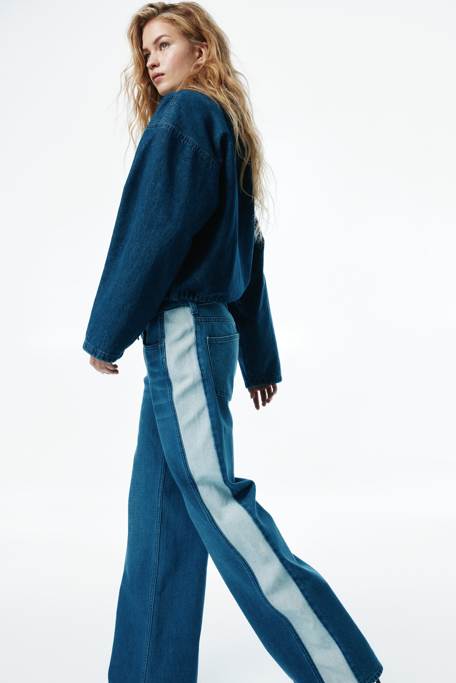 Wide Regular Side-striped jeans - Denim blue/White/Denim blue/Dark blue - 7