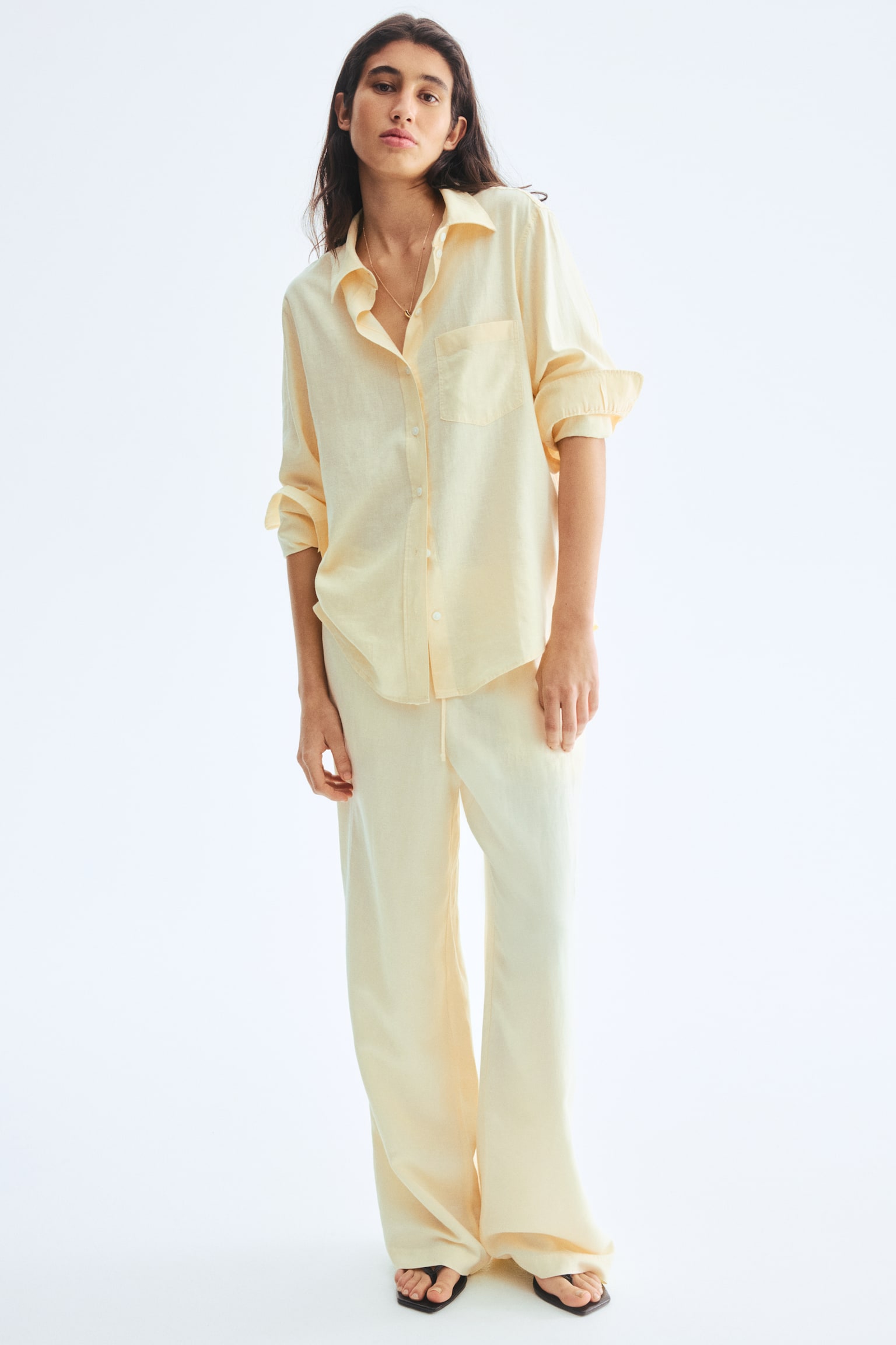 Linen-blend shirt - Light yellow/White/Light blue/Cream/Striped/Olive green/Dark red - 6