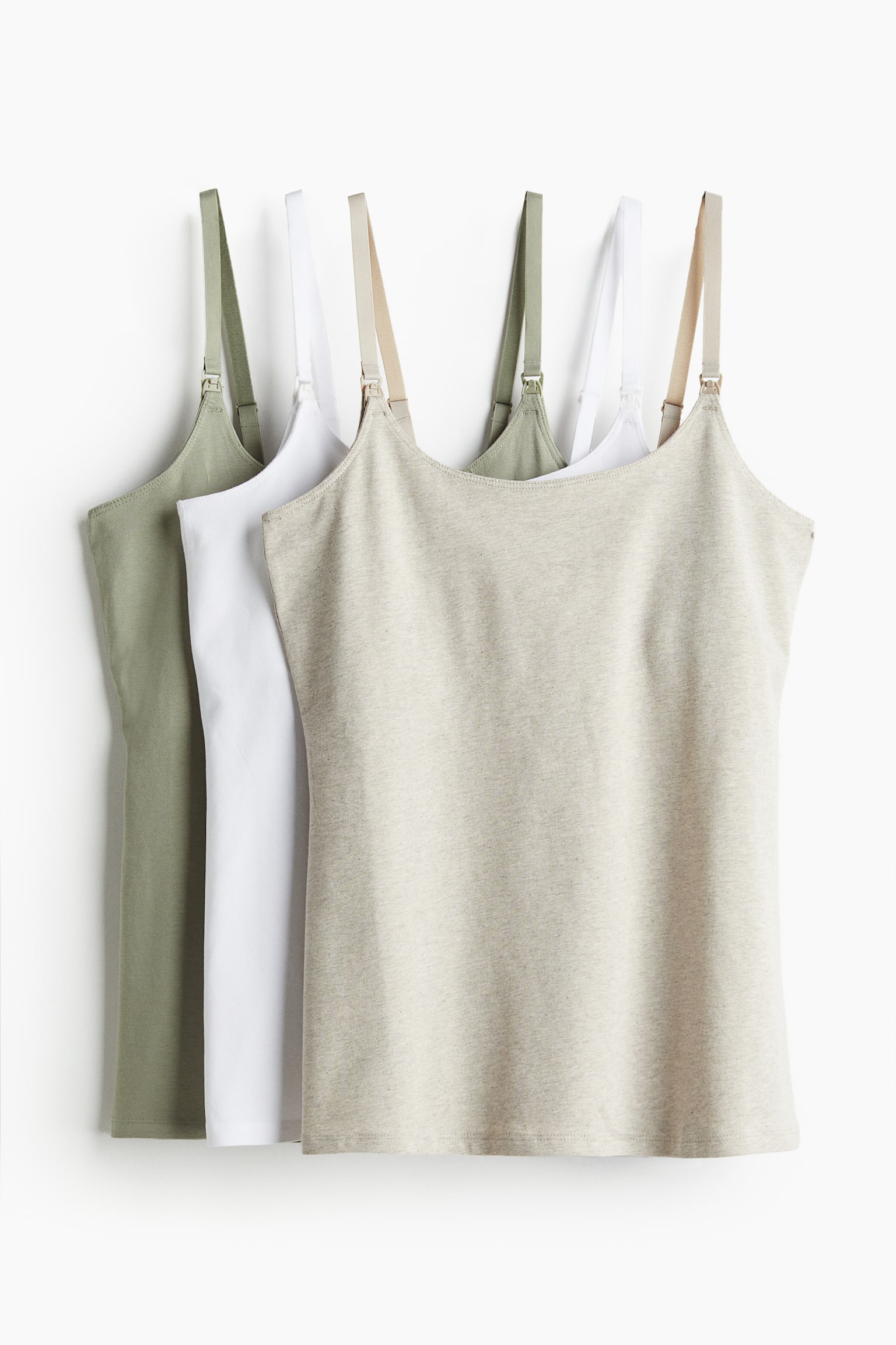 MAMA 3-pack Nursing Camis - Light khaki green/White/Beige/Black/White/Black/White/Grey marle/Light khaki green/White/Dark grey/White/Black/Light blue/Stripe/Khaki green/Beige marle/Light blue/Navy blue/White - 2