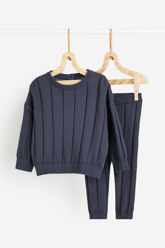 2-piece rib-knit cotton set - Navy blue - 1