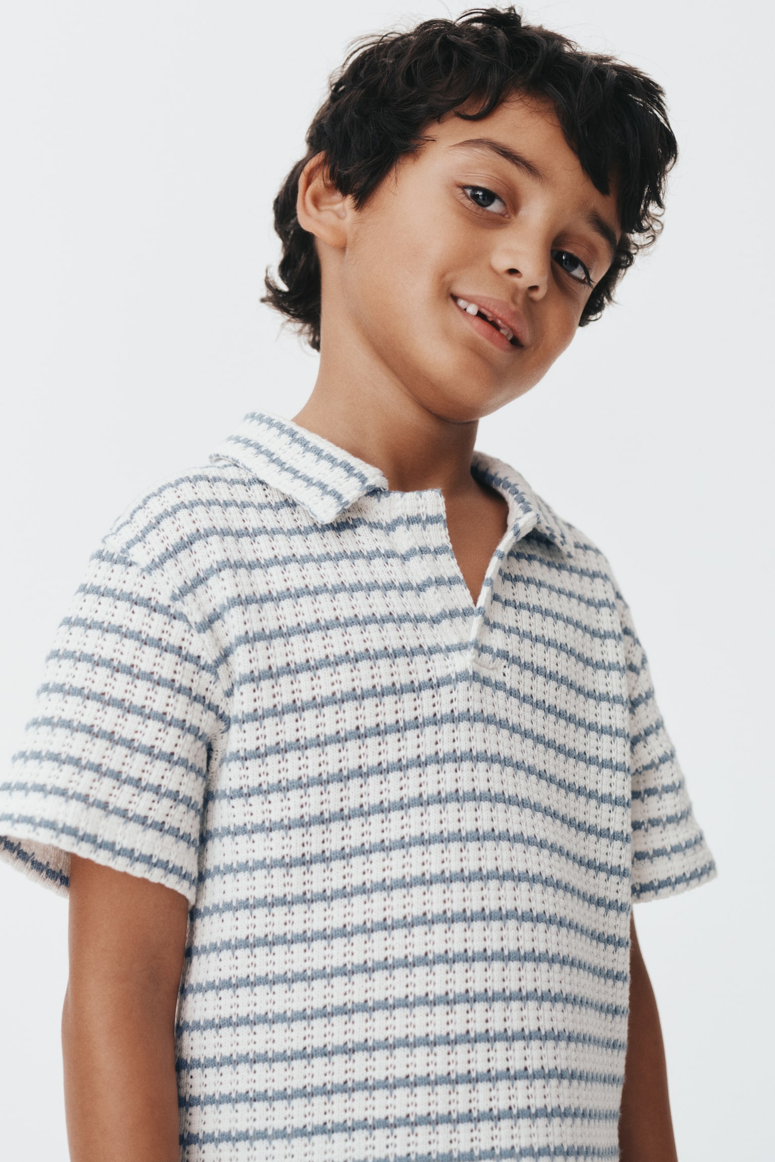 2-piece textured-knit set - White/Blue striped - 4
