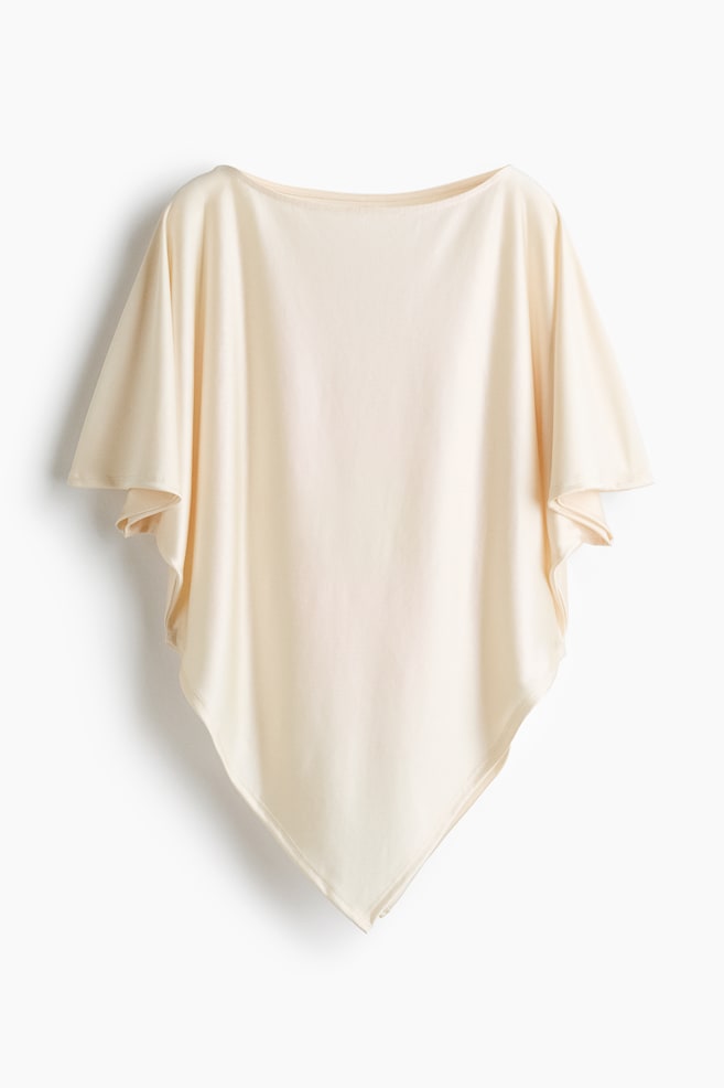 Batwing-Sleeved Fine-Knit Top - Cream/Dark brown - 1