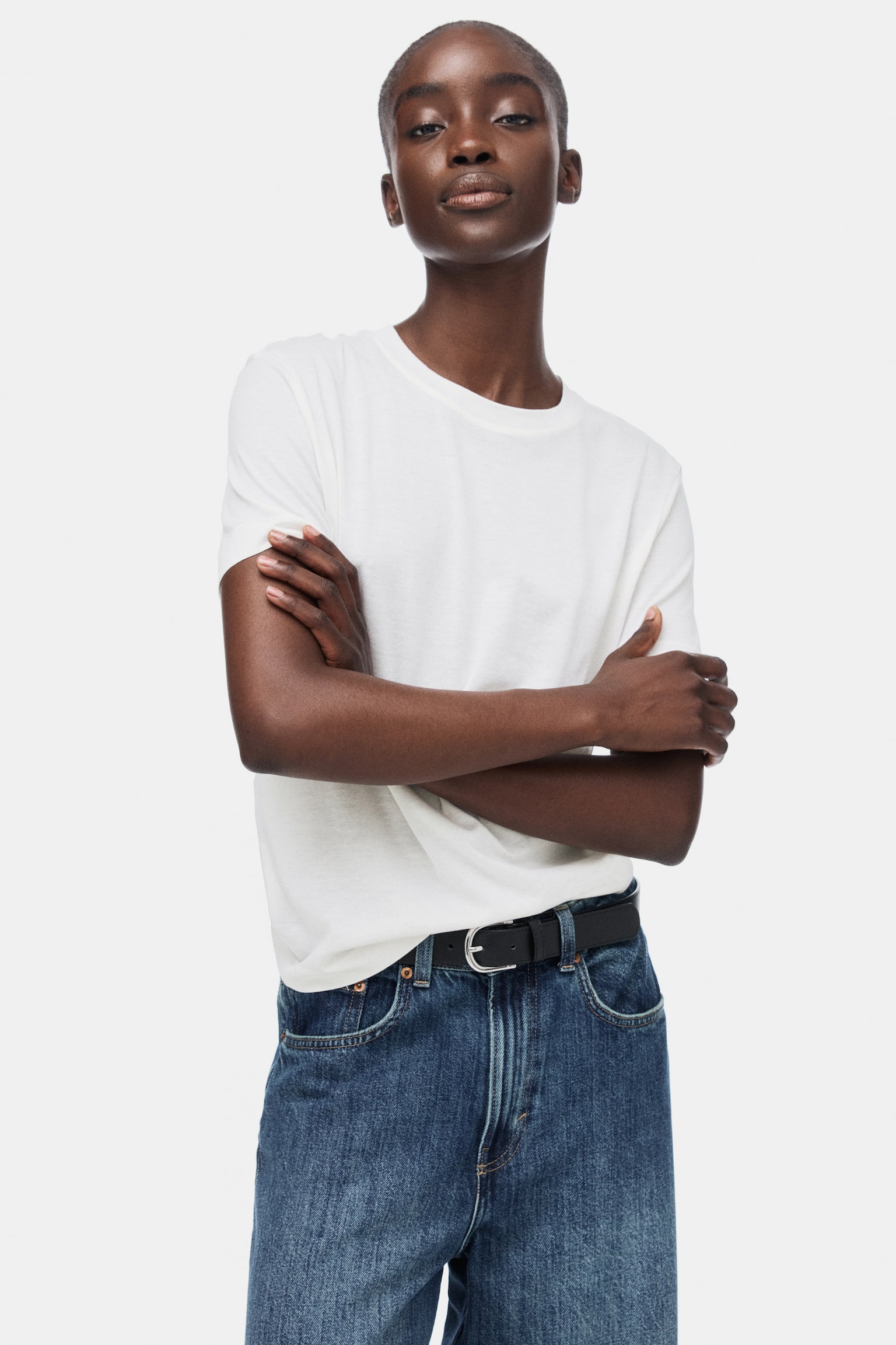 T-shirt en soie mélangée - Blanc/Noir - 2