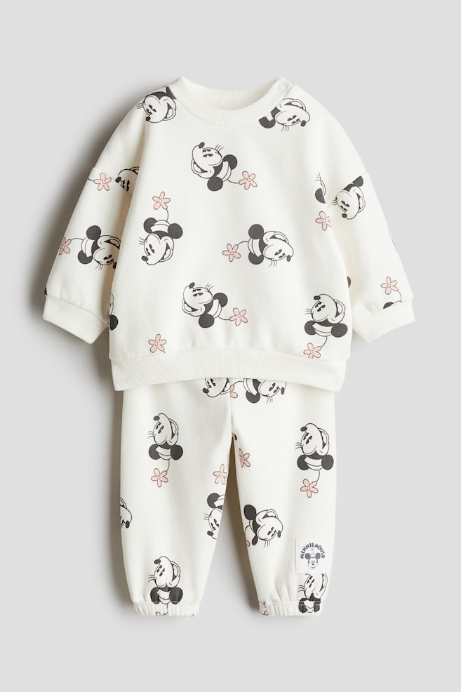 Ensemble 2 pièces en molleton imprimé - Blanc/Minnie/Beige clair/Les 101 Dalmatiens - 1