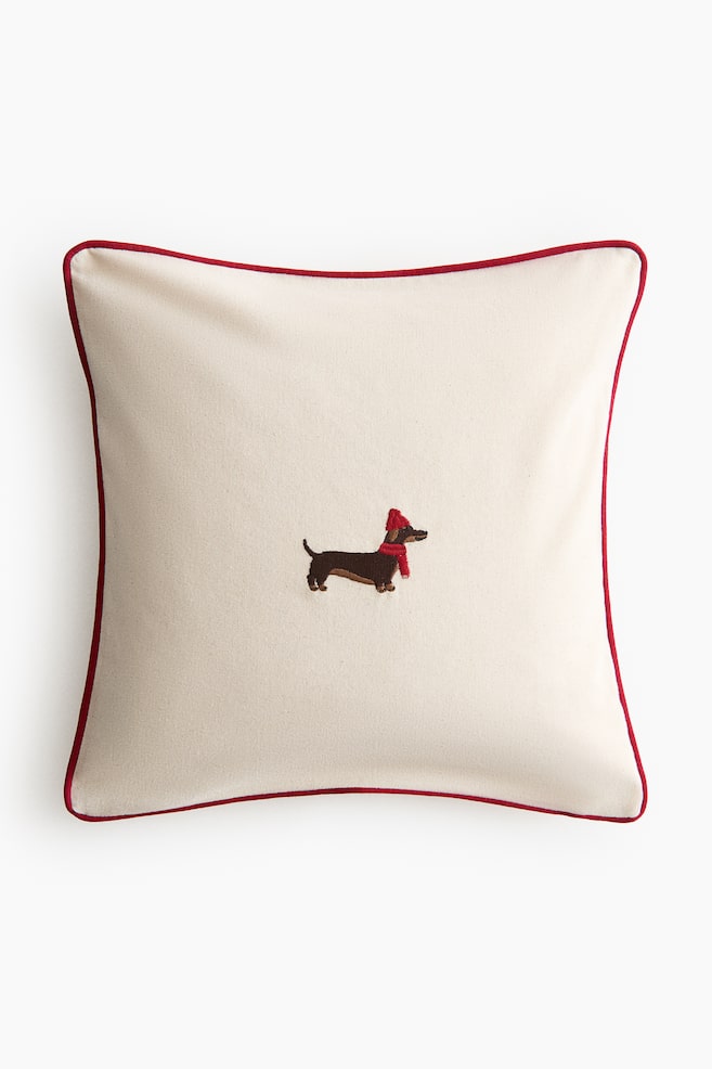 Embroidered-Motif Cushion Cover - Light beige/dachshund/Light beige/bear/Light beige/mistletoe/Light beige/reindeer - 1