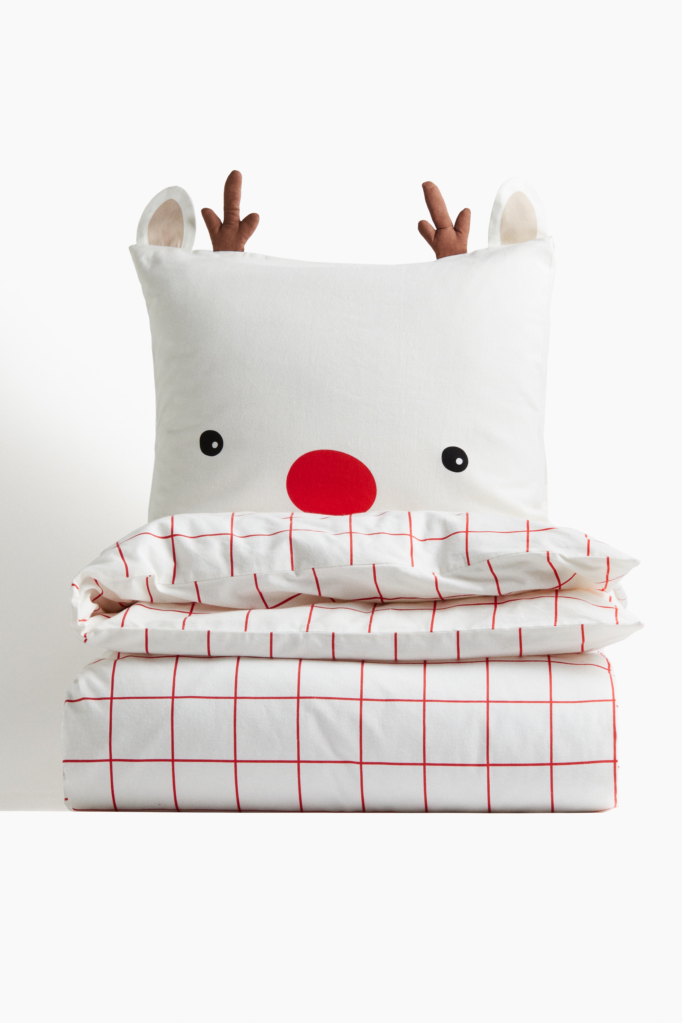 H&M Home  - Appliquéd flannel duvet cover set - White/Reindeer - size: Single