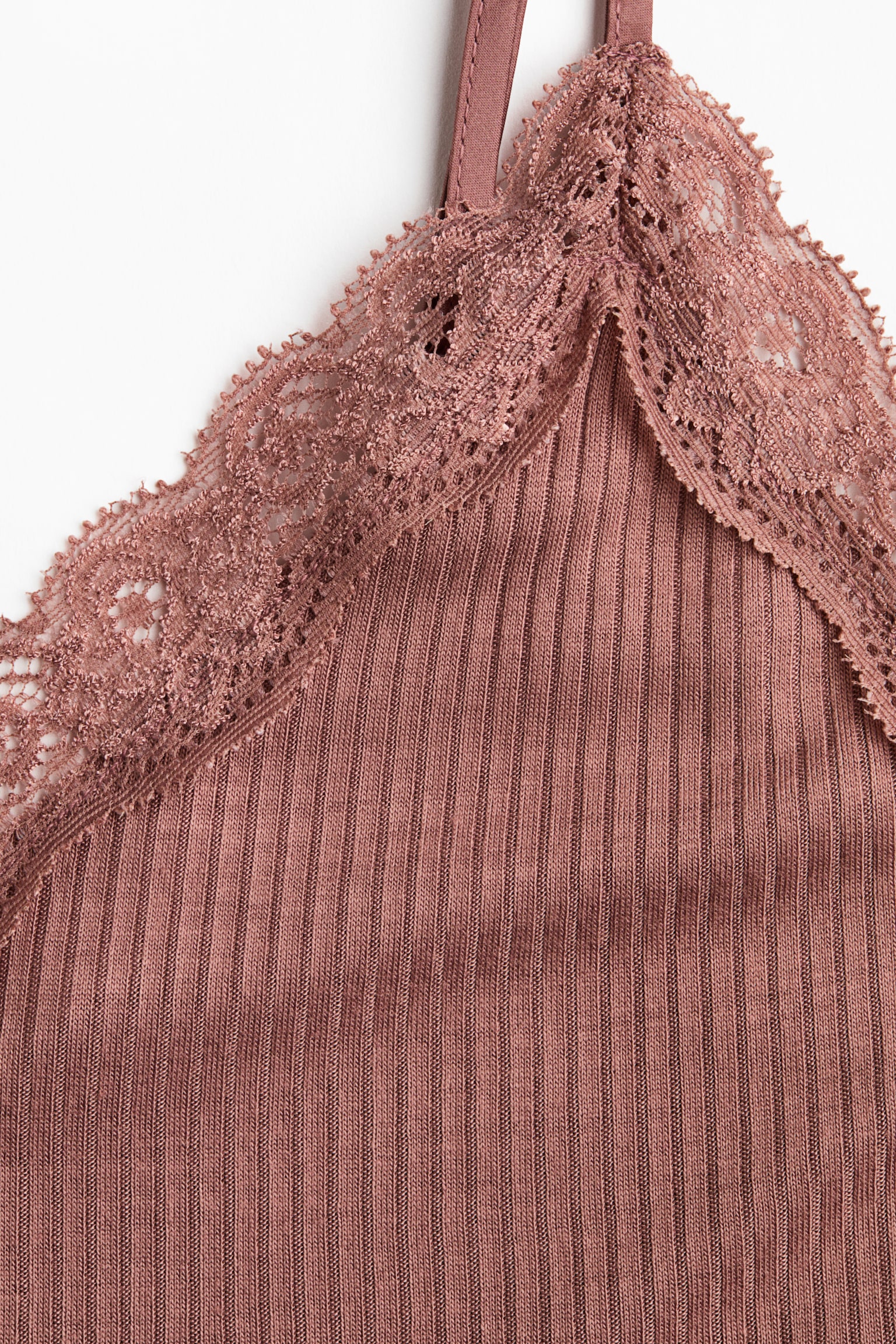 Haut à bretelles fines avec dentelle - Rose ancien foncé/Brun foncé - 2