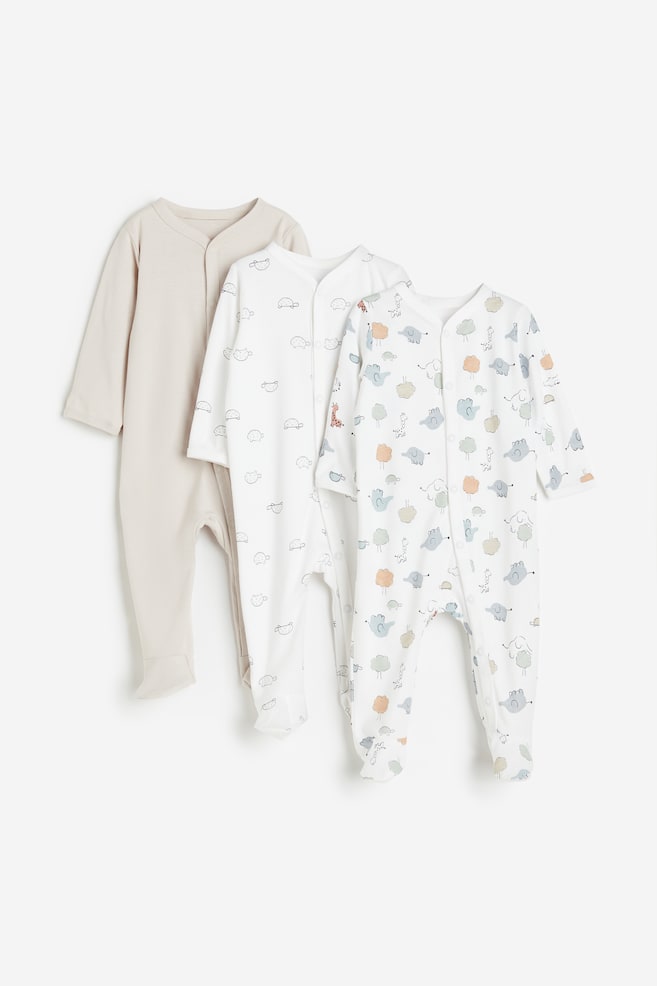3-pack pyjamasoverall med hel fot - Lys gråbeige/Dyr - 1