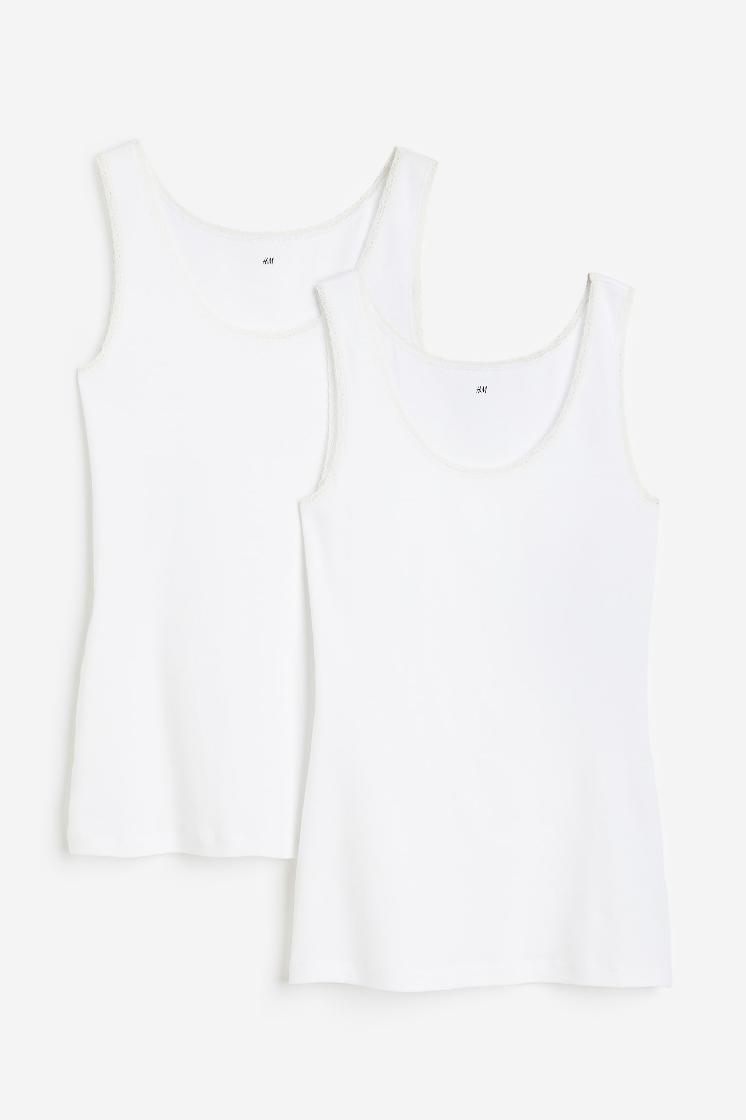 2-pack lace-trimmed vest tops - White/Black/Light khaki green/White/Light grey marl/White - 1