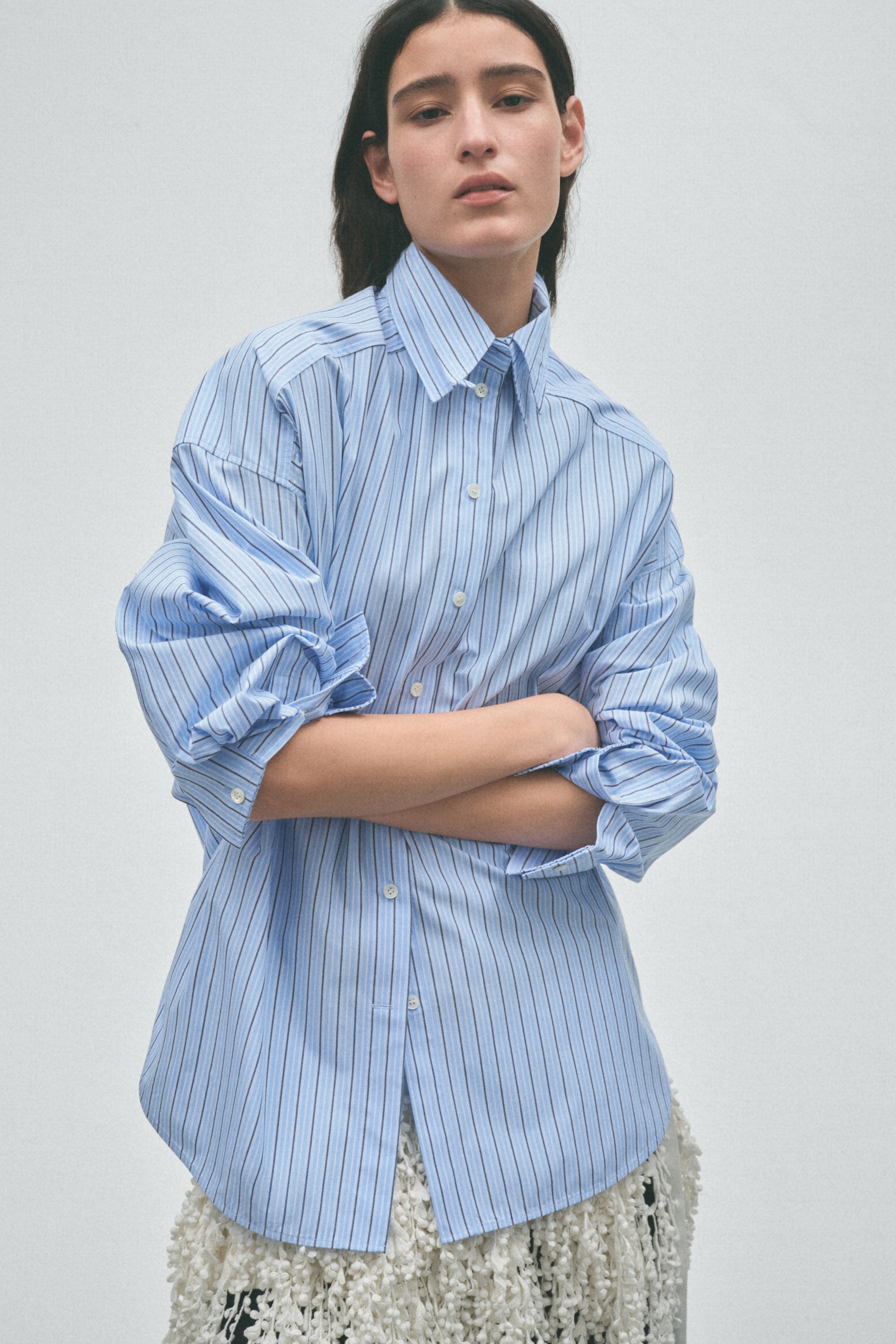 View larger image: Layered-look poplin shirt - Light blue/Striped - Ladies | H&M 1