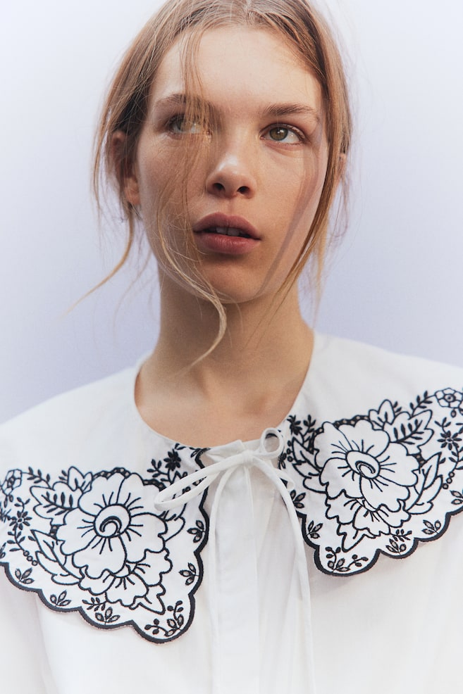Broderie anglaise-detail poplin blouse - White/Floral - 5