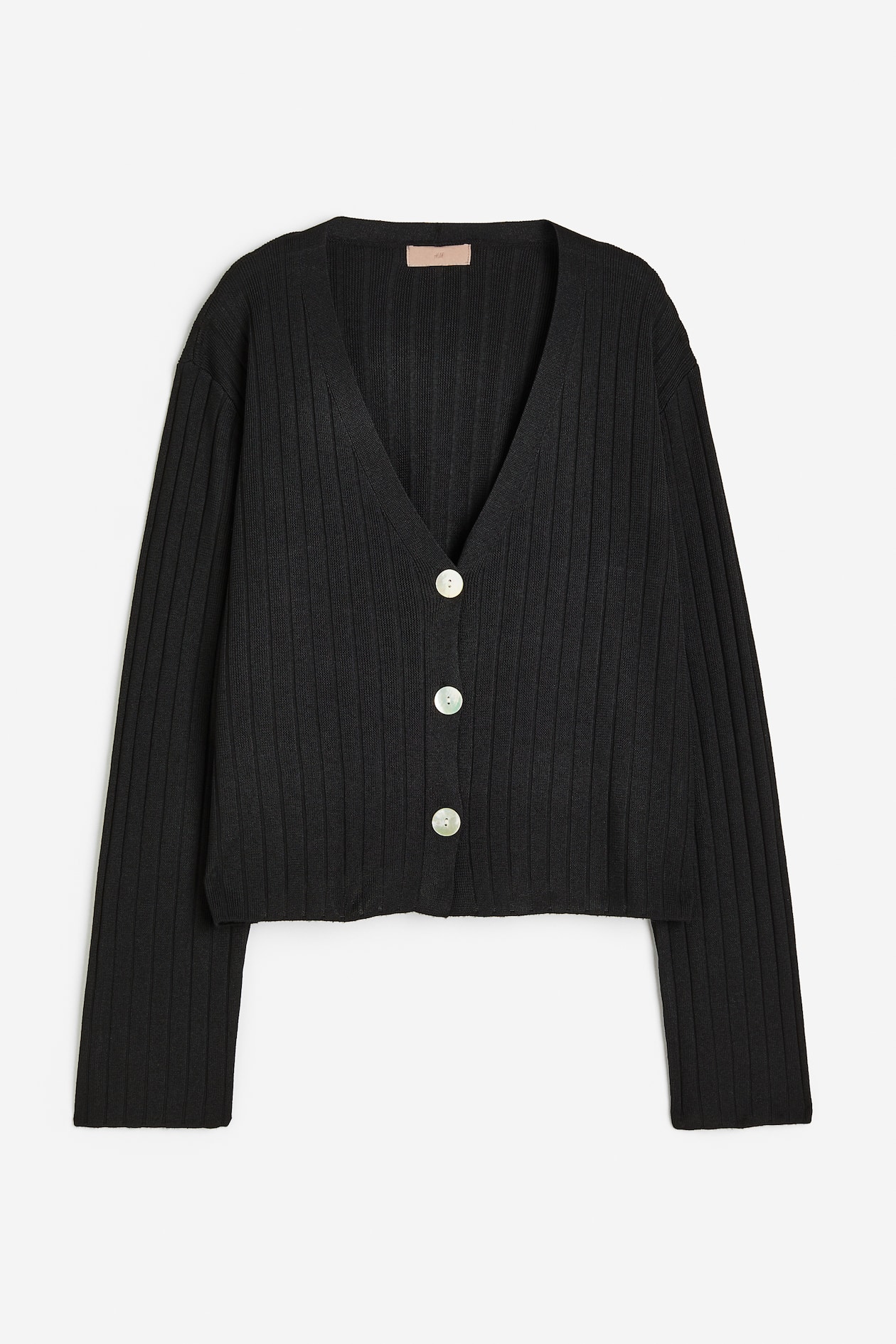 Rib-knit Cardigan - V-neck - Long sleeve - Black - Ladies | H&M US