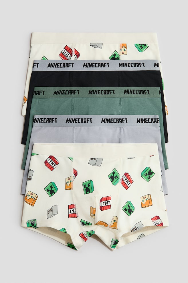 5er-Pack Baumwolltrunks mit Print - Elfenbein/Minecraft/Blau/Marvel Comics - 1