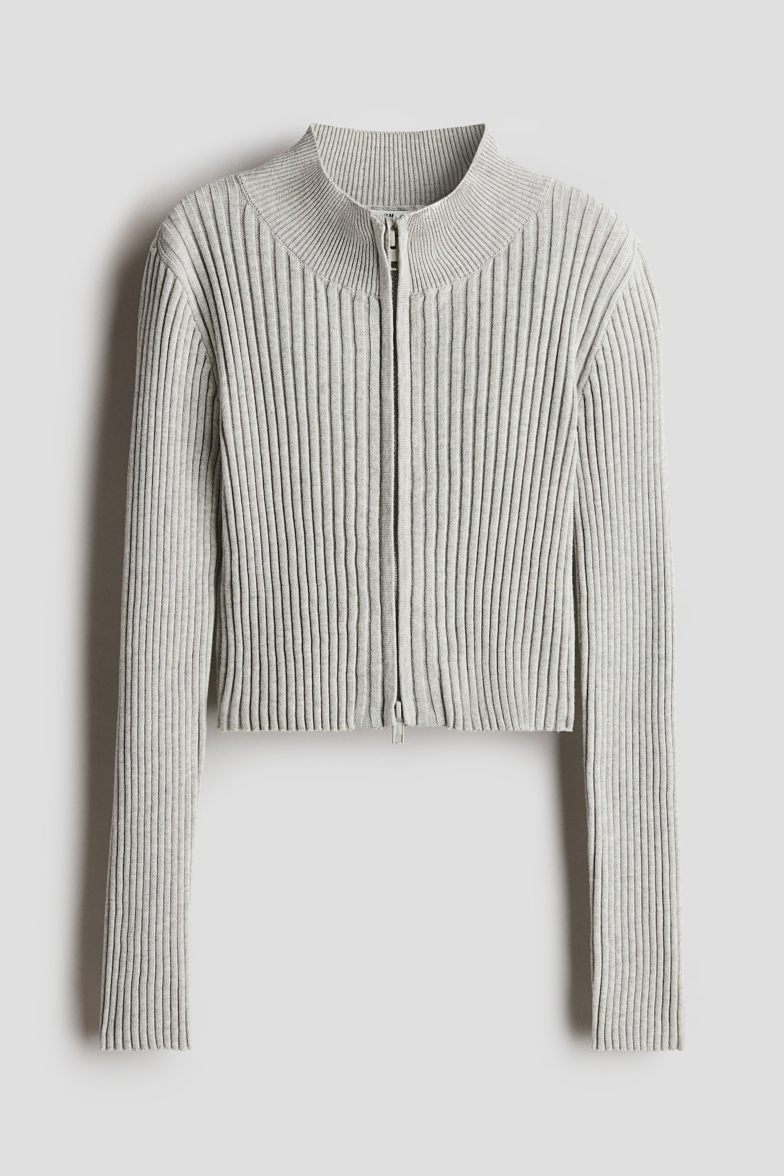 Rib-knit zip-through cardigan - Light grey marl/White/Black/Washed out/Khaki green - 1