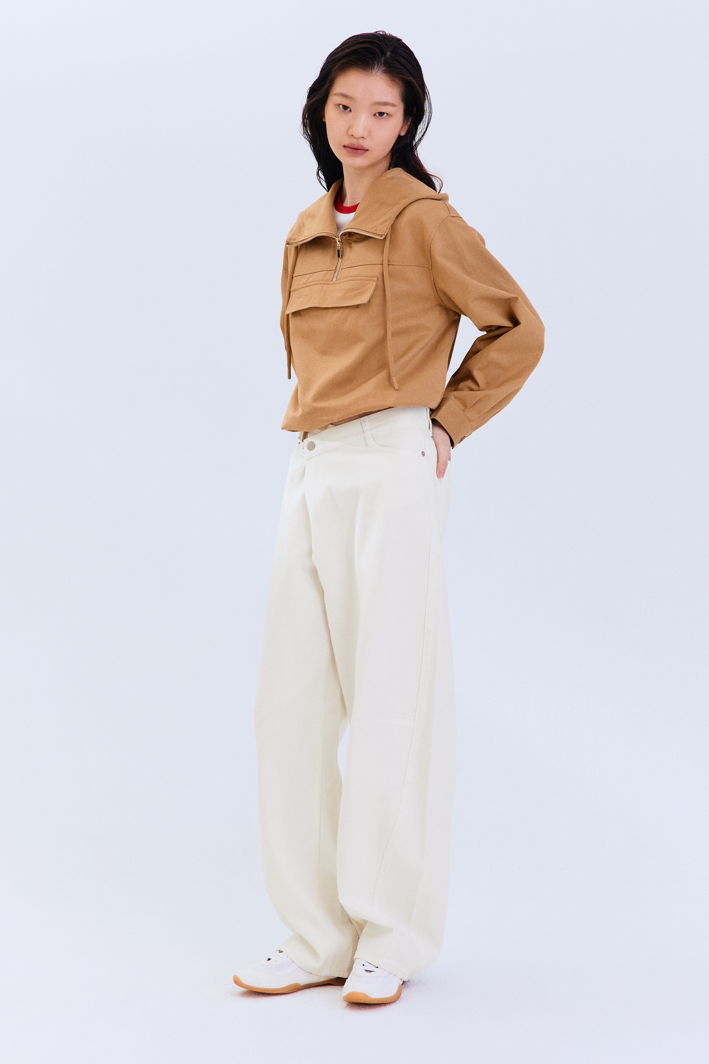 Barrel-Leg Jeans - White/Dark denim blue