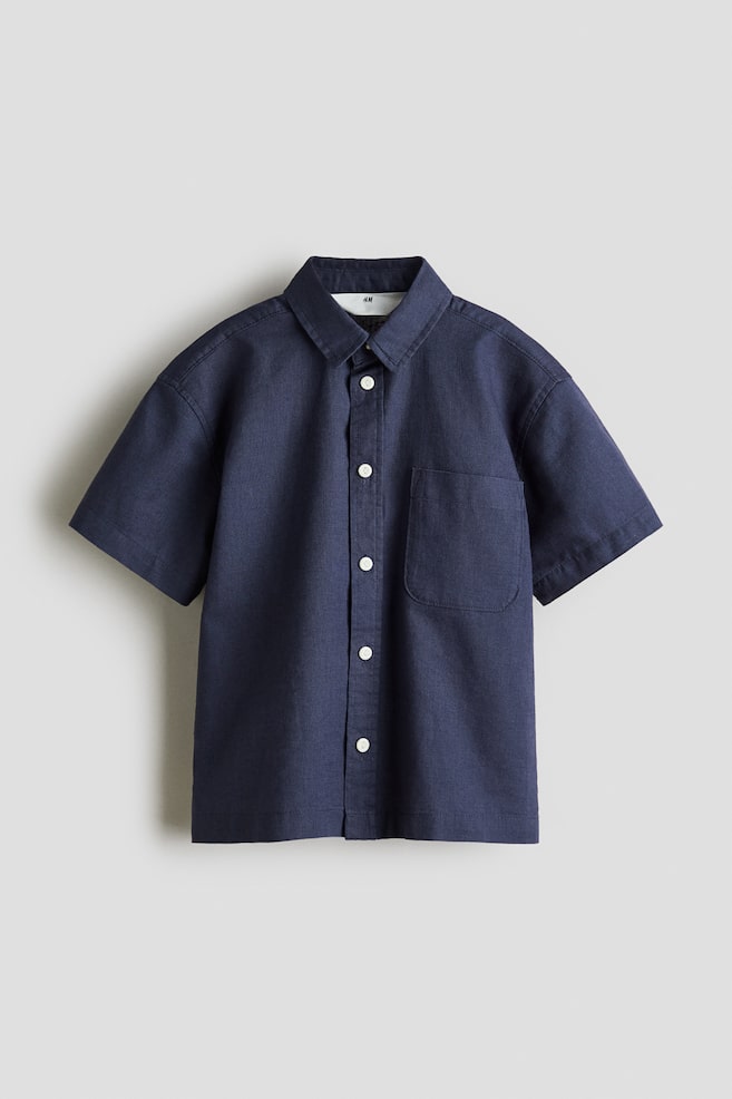 Linen Blend Shirt - Navy blue/Light beige/Alligators - 1