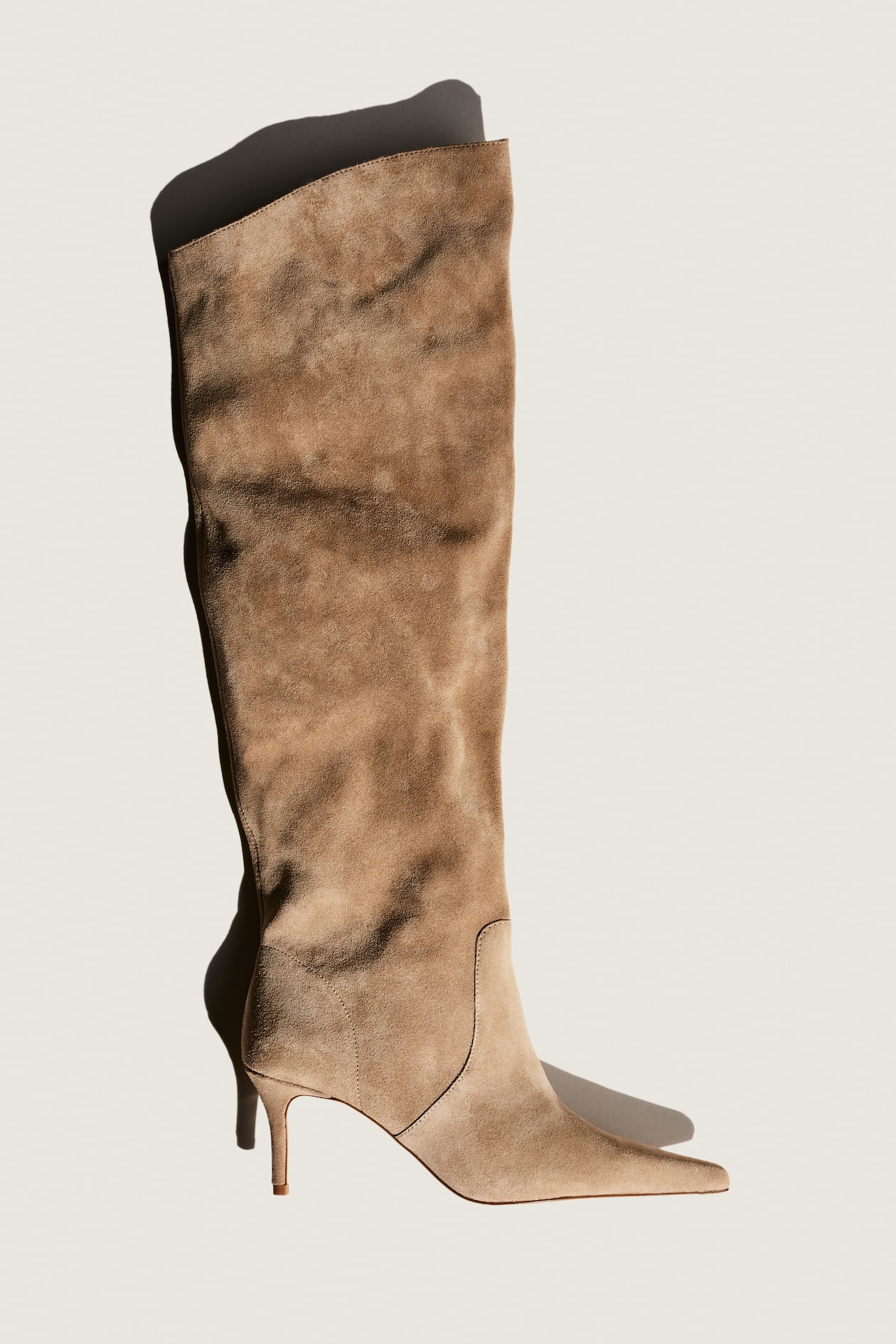 Knee-High Suede Boots Beige Ladies H&M US