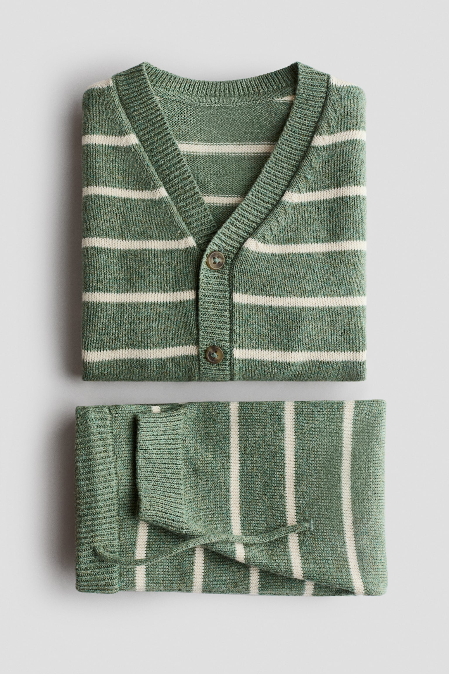 2-piece fine-knit cotton set - Green/Striped/Beige/Blue striped - 2