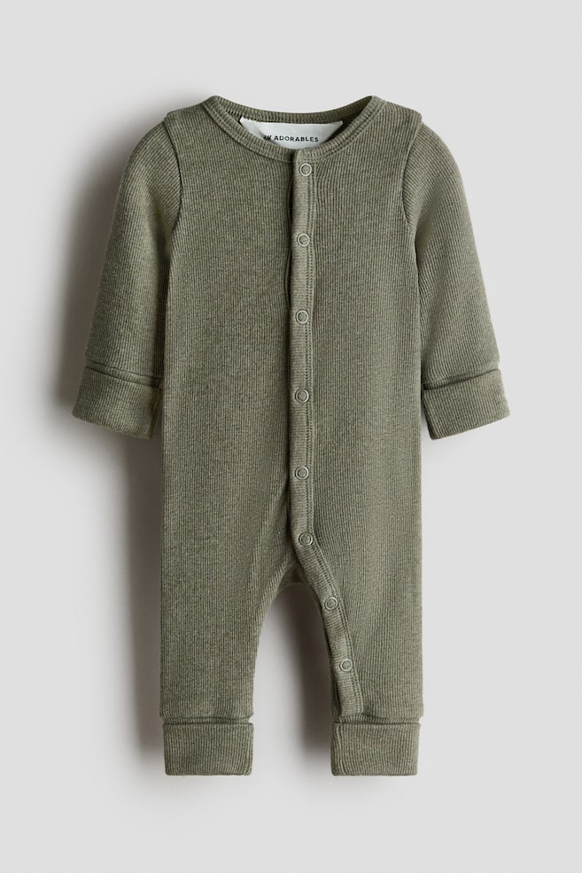 Ribbed Cotton Jumpsuit - Khaki green/Light blue/striped/Light beige/floral/White/brown striped - 1