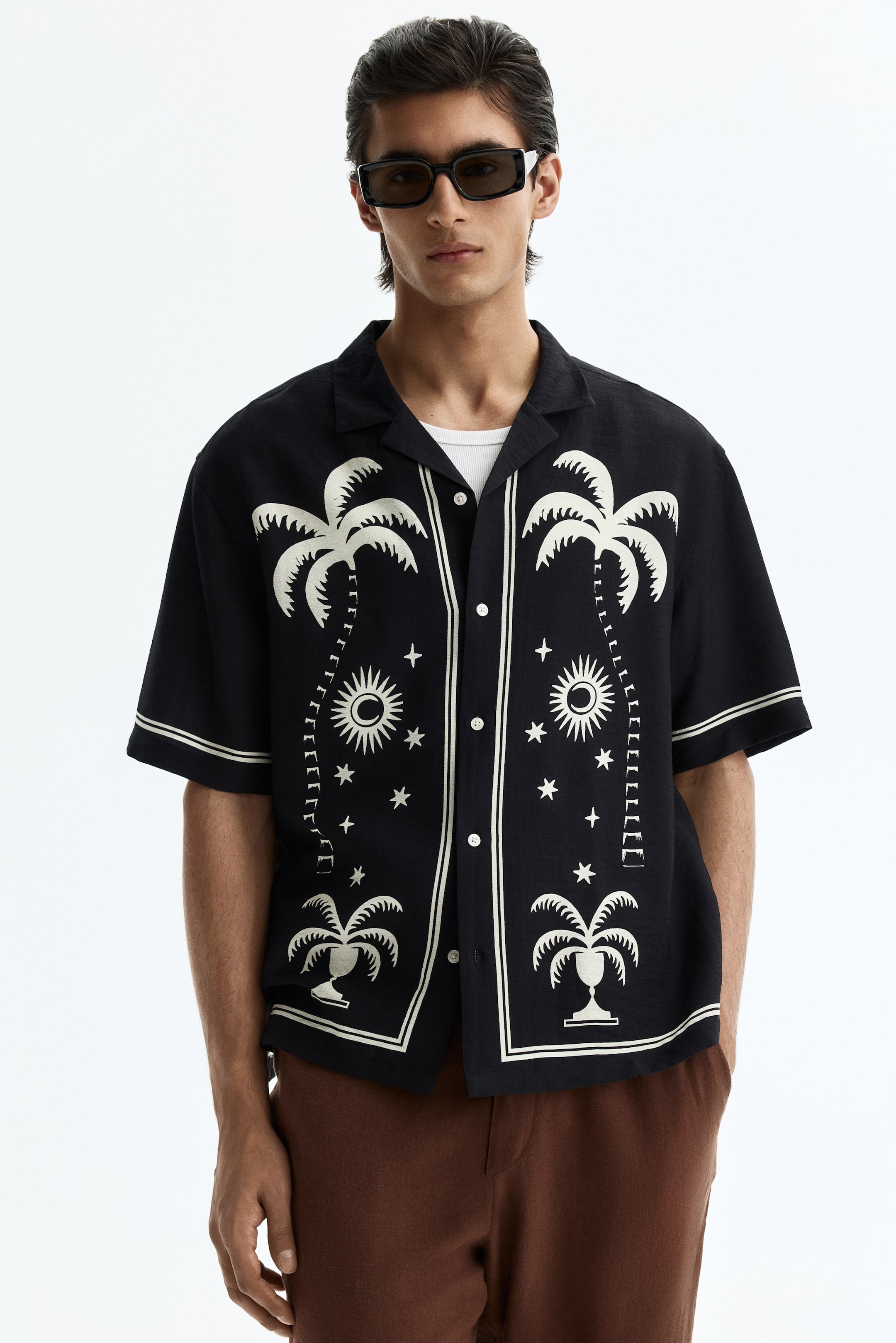 Chemise imprimée décontractée à col cubain