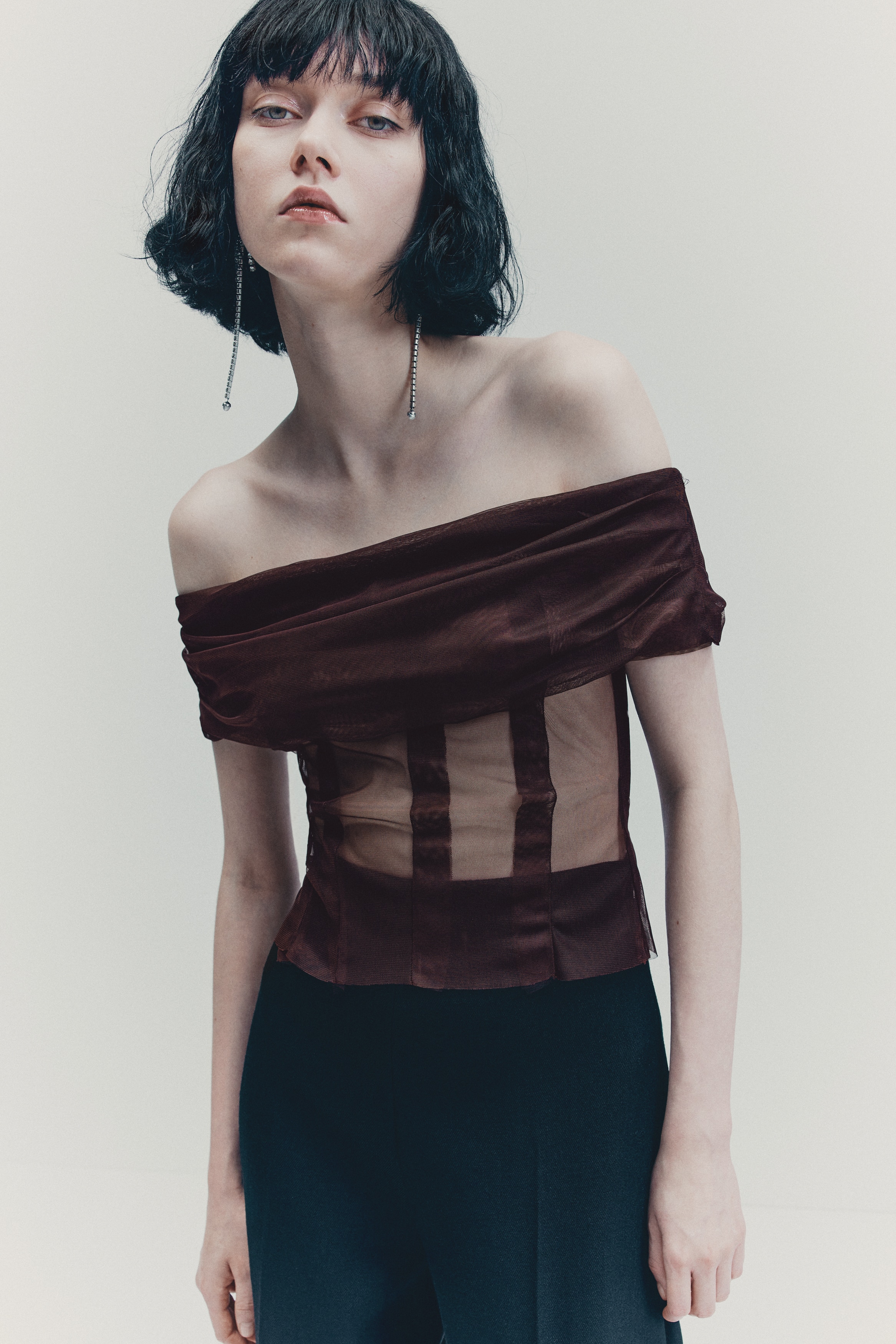 メッシュオフショルダートップス - バーガンディ - レディース | H&M JP