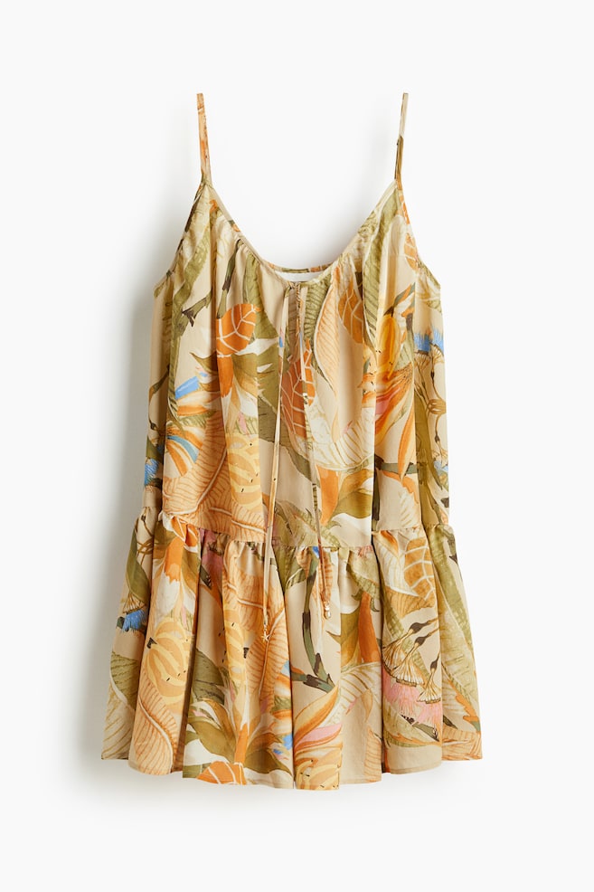 Robe trapèze à bretelles fines - Beige/fleuri/Vert vif/Bleu vif - 1