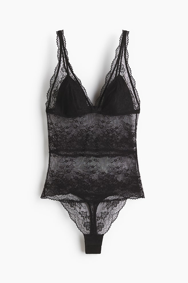 Kanten stringbody met padded cups - Zwart/Wit - 1