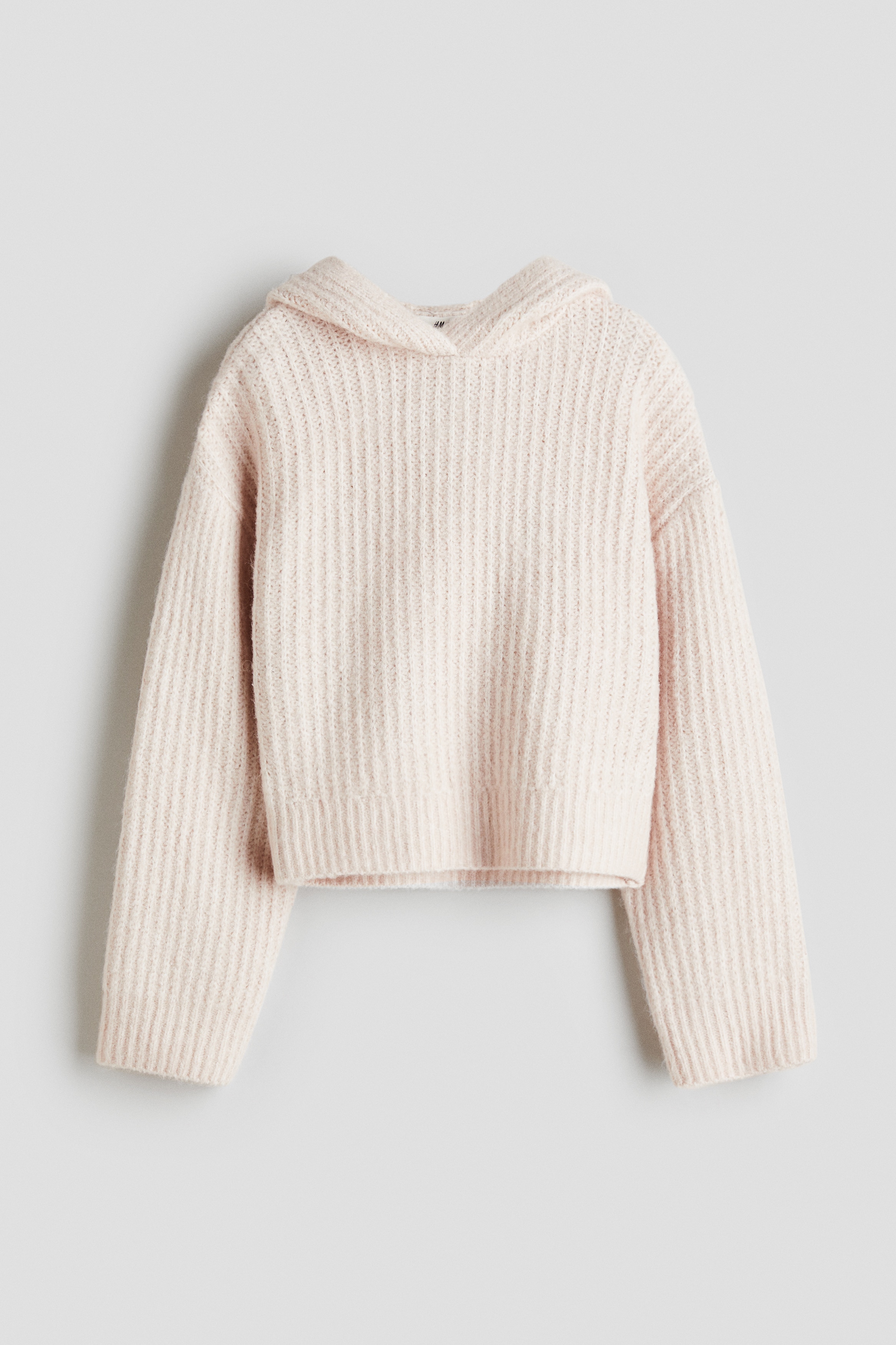 Rib-knit hoodie - Light beige/White