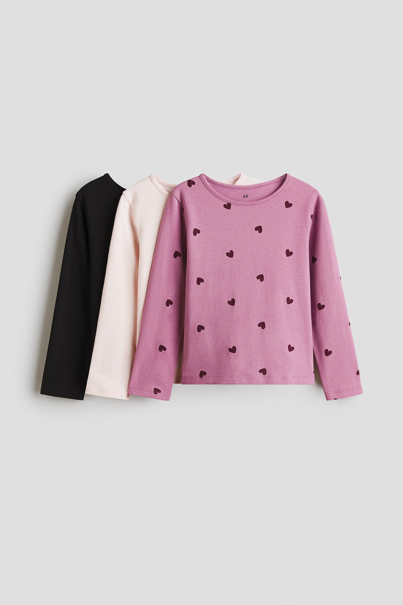 3-pack cotton tops - Heather purple/Hearts/Cream/Black spotted/Beige/Leopard print/Turquoise/Lilac/Pink/Ivory/Hearts/Pale purple/Hearts